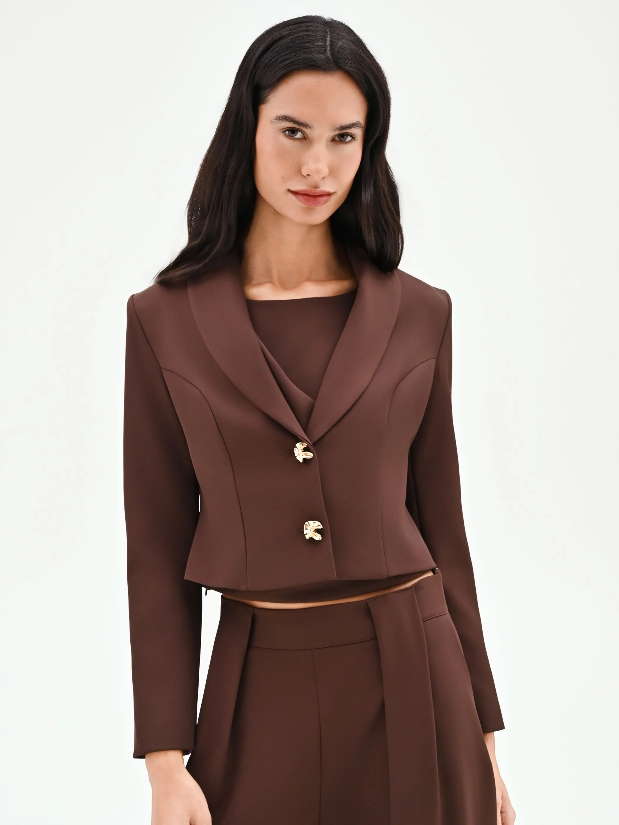 Giacca blazer cioccolato con bottoni design - Image 4