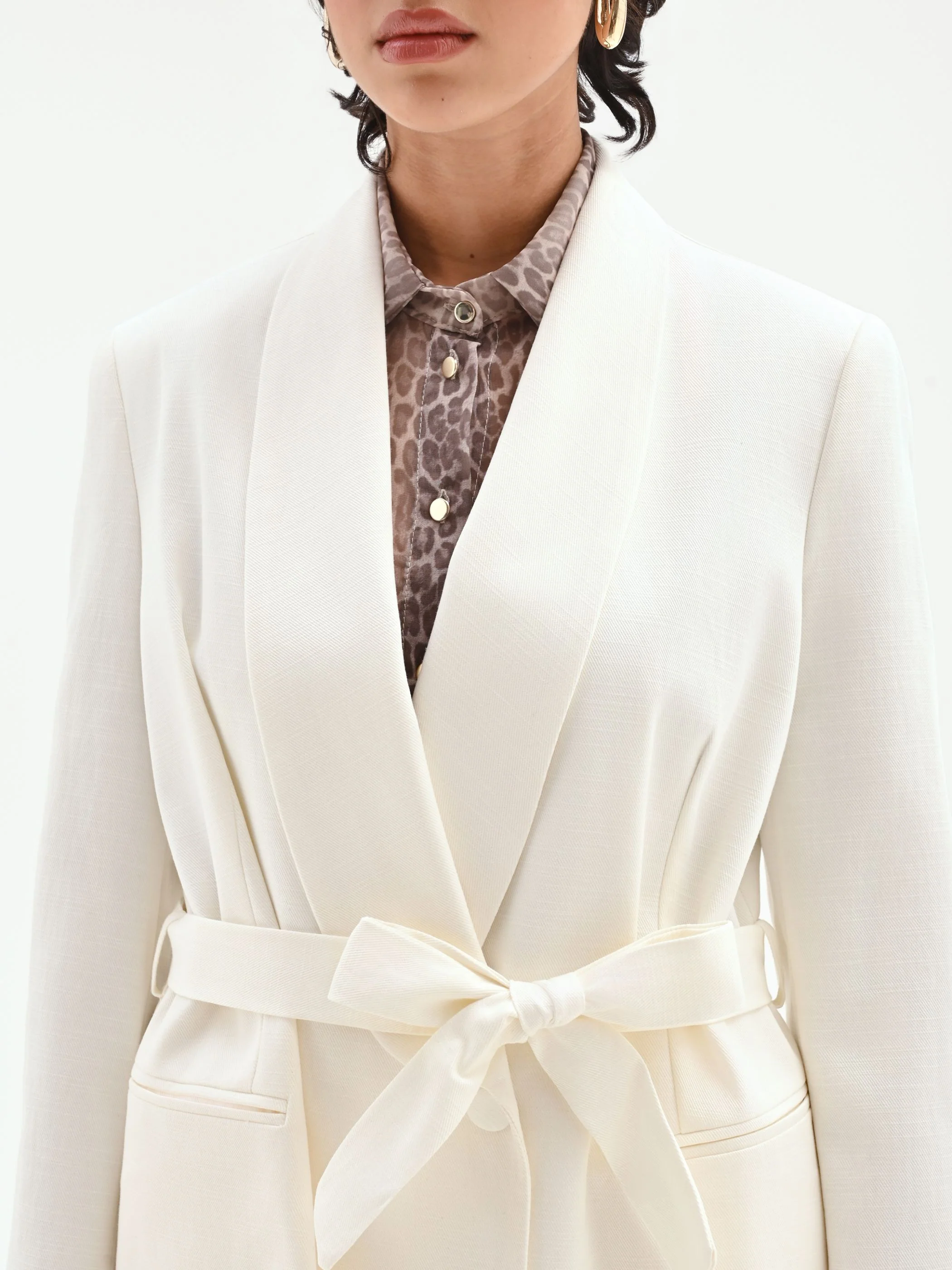 Giacca blazer doppiopetto in misto cotone lyocell bianco - Image 4