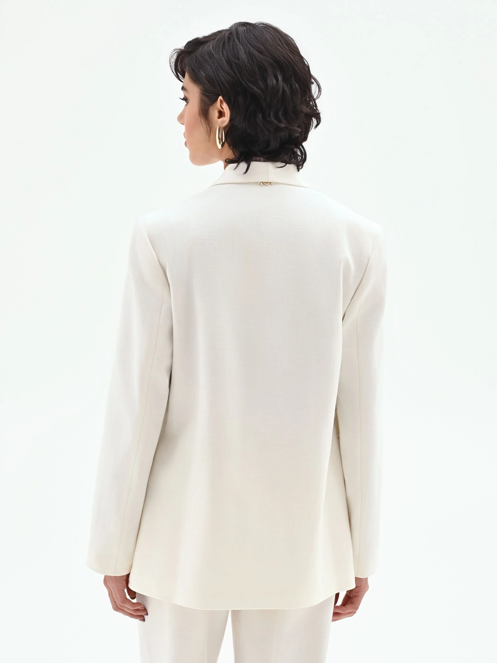 Giacca blazer doppiopetto in misto cotone lyocell bianco - Image 5