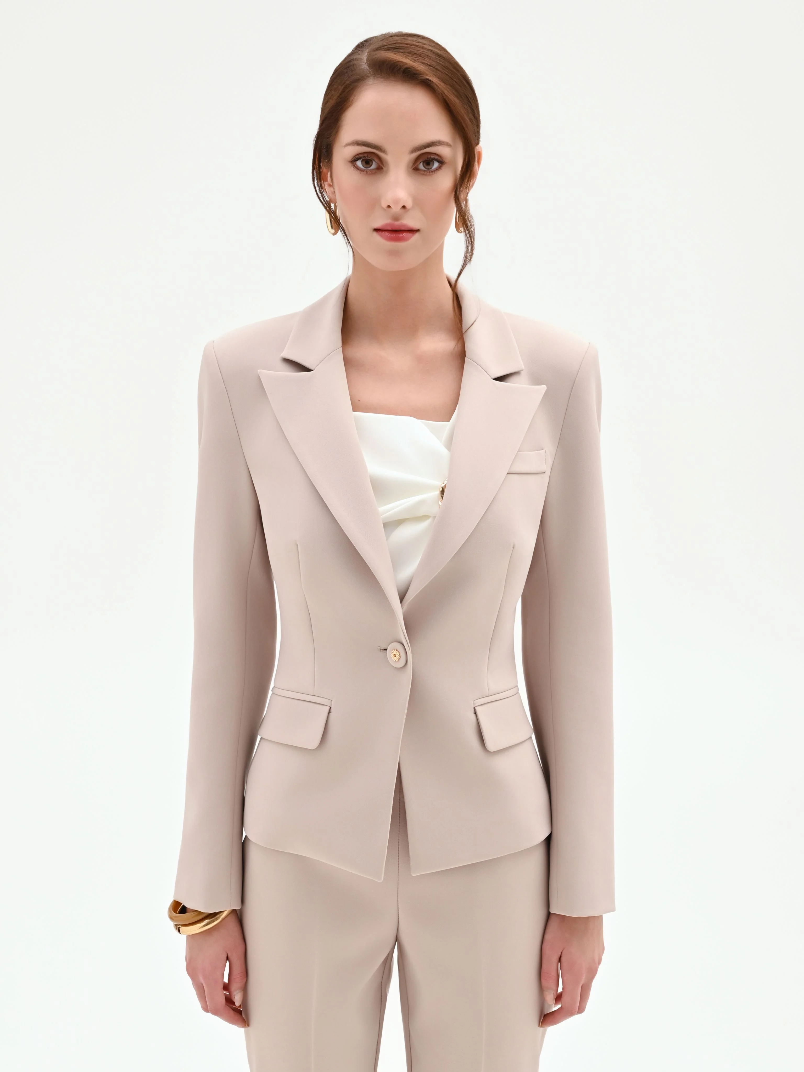 Giacca blazer monopetto tortora beige - Image 2