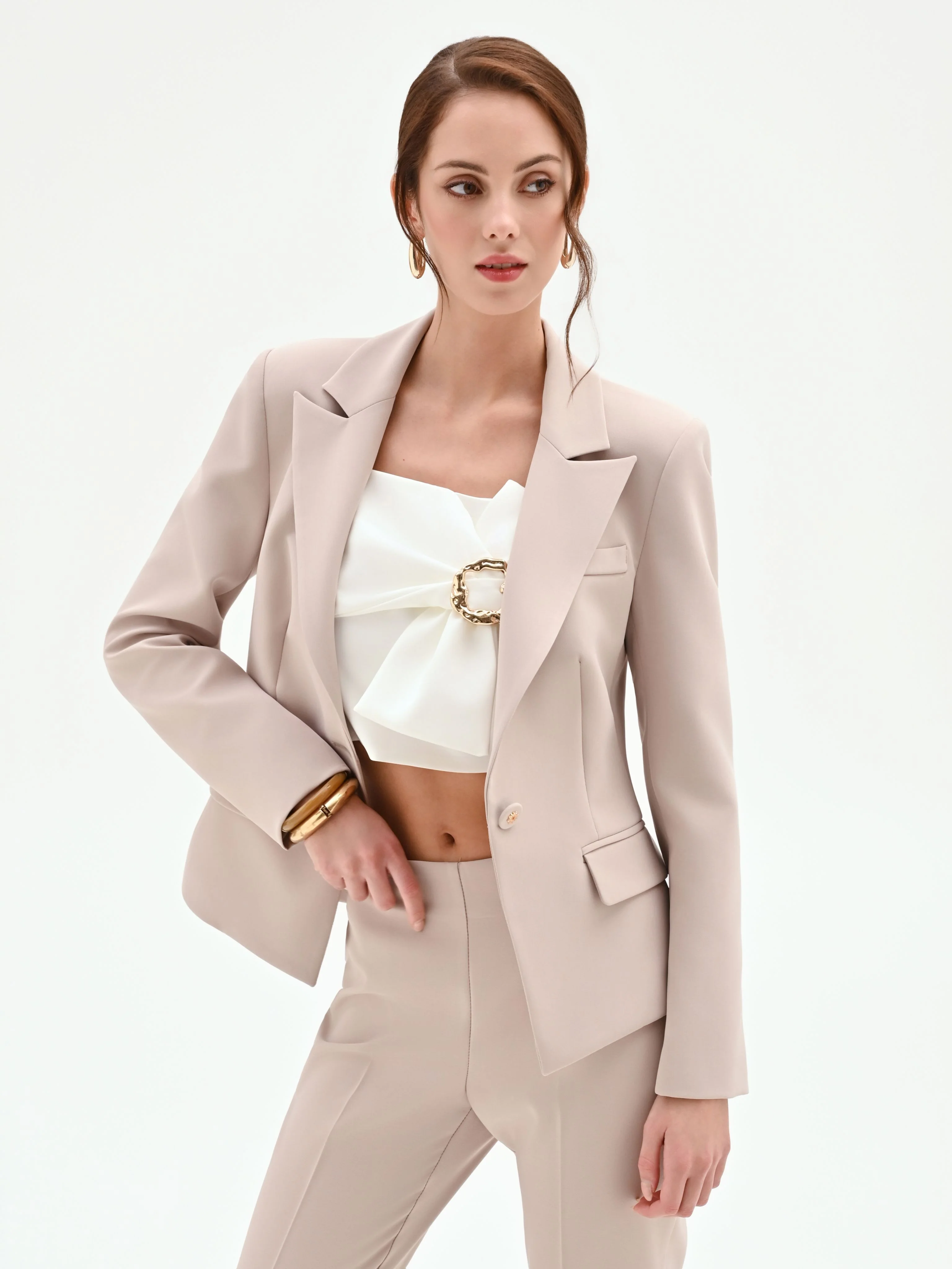 Giacca blazer monopetto tortora beige - Image 4