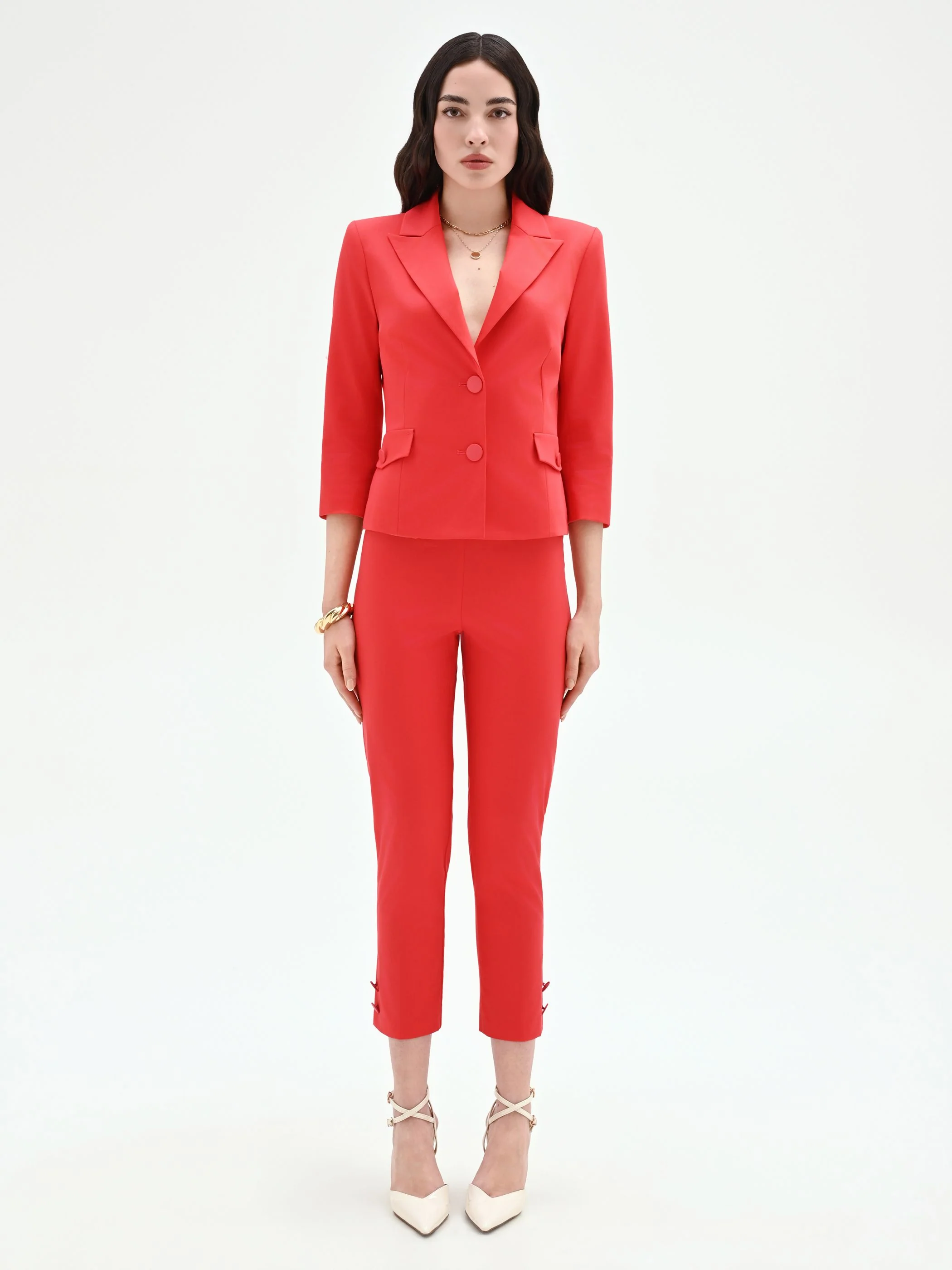 Giacca blazer rosso fragola dalla linea avvitata - Image 2