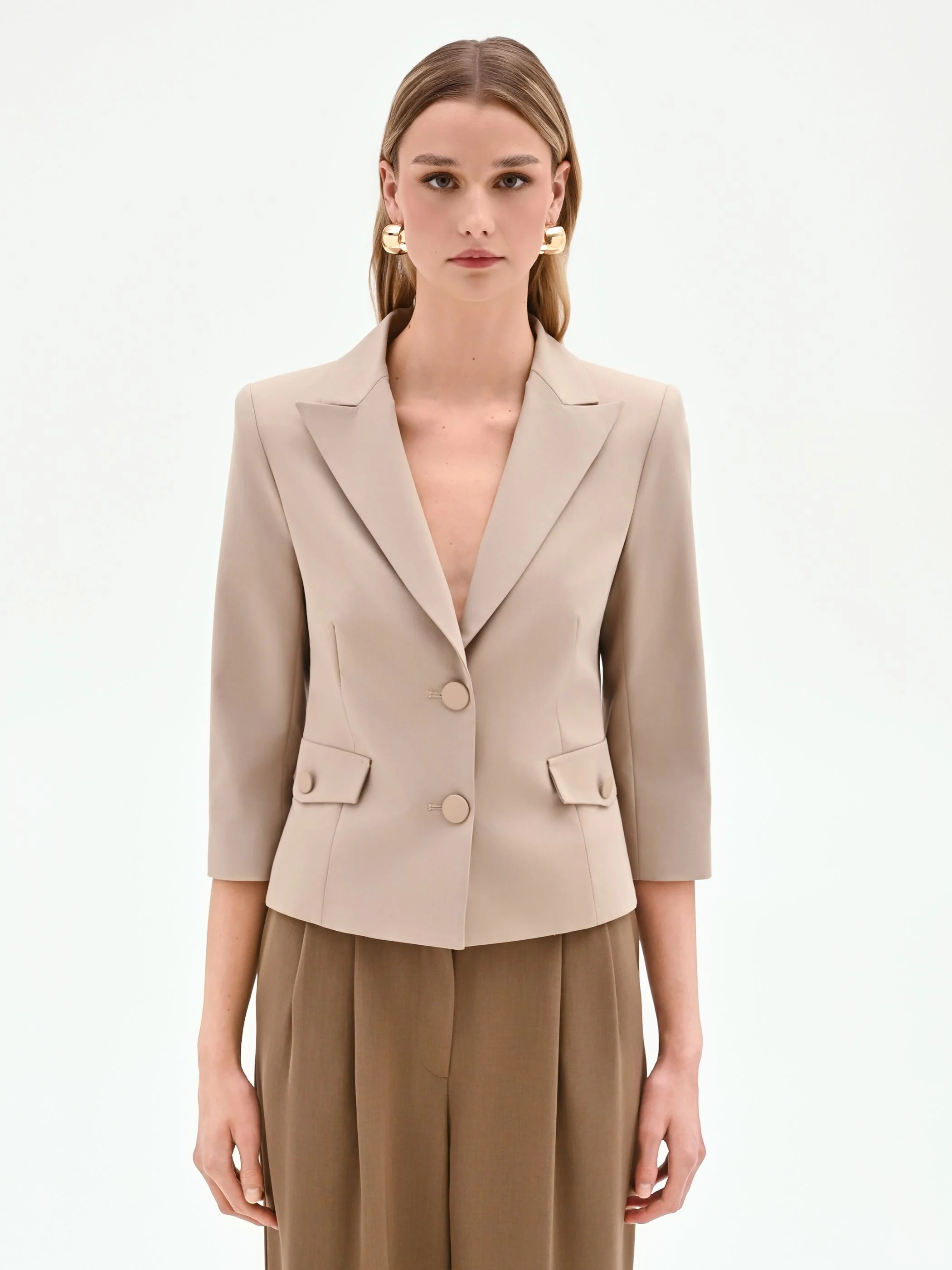 Giacca blazer tortora beige in cotone - Image 2