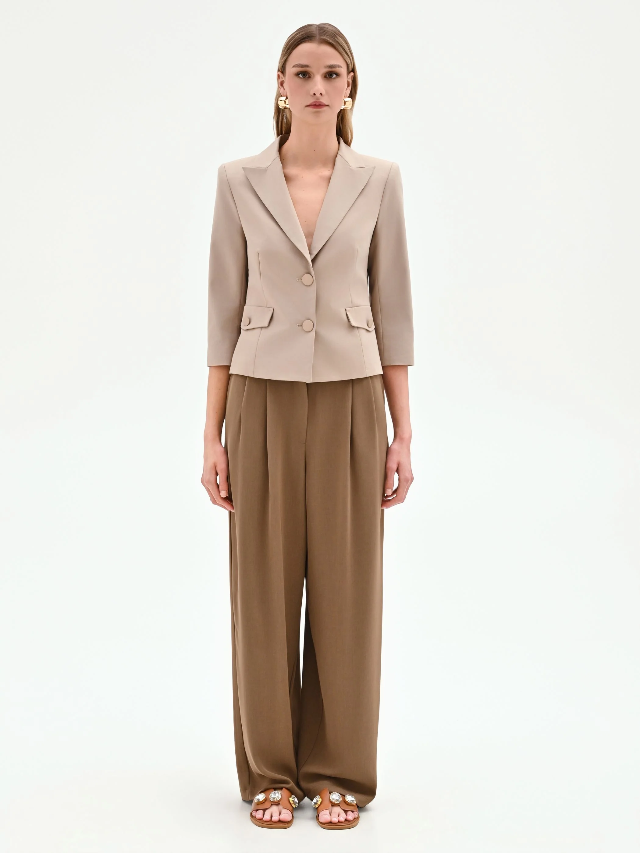 Giacca blazer tortora beige in cotone - Image 4