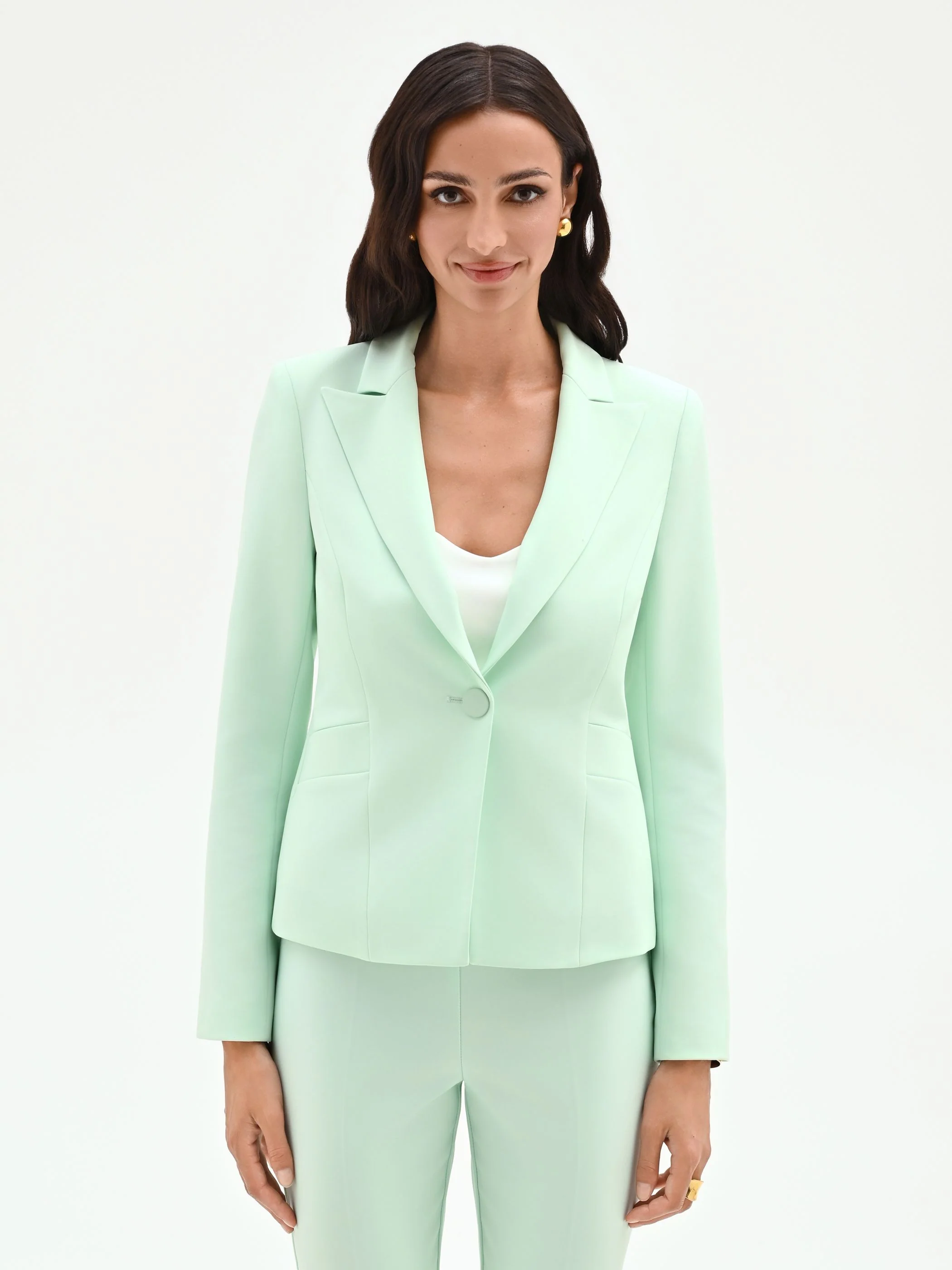 Giacca blazer verde menta con revers a lancia - Image 4