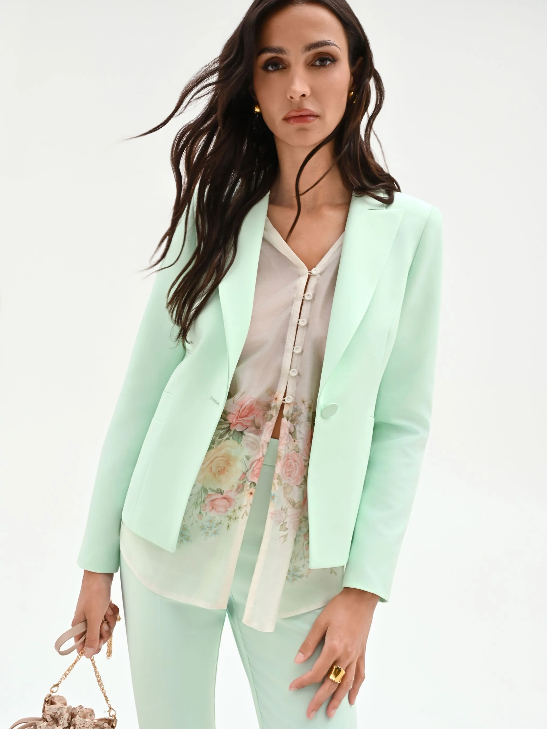 Giacca blazer verde menta con revers a lancia - Image 6