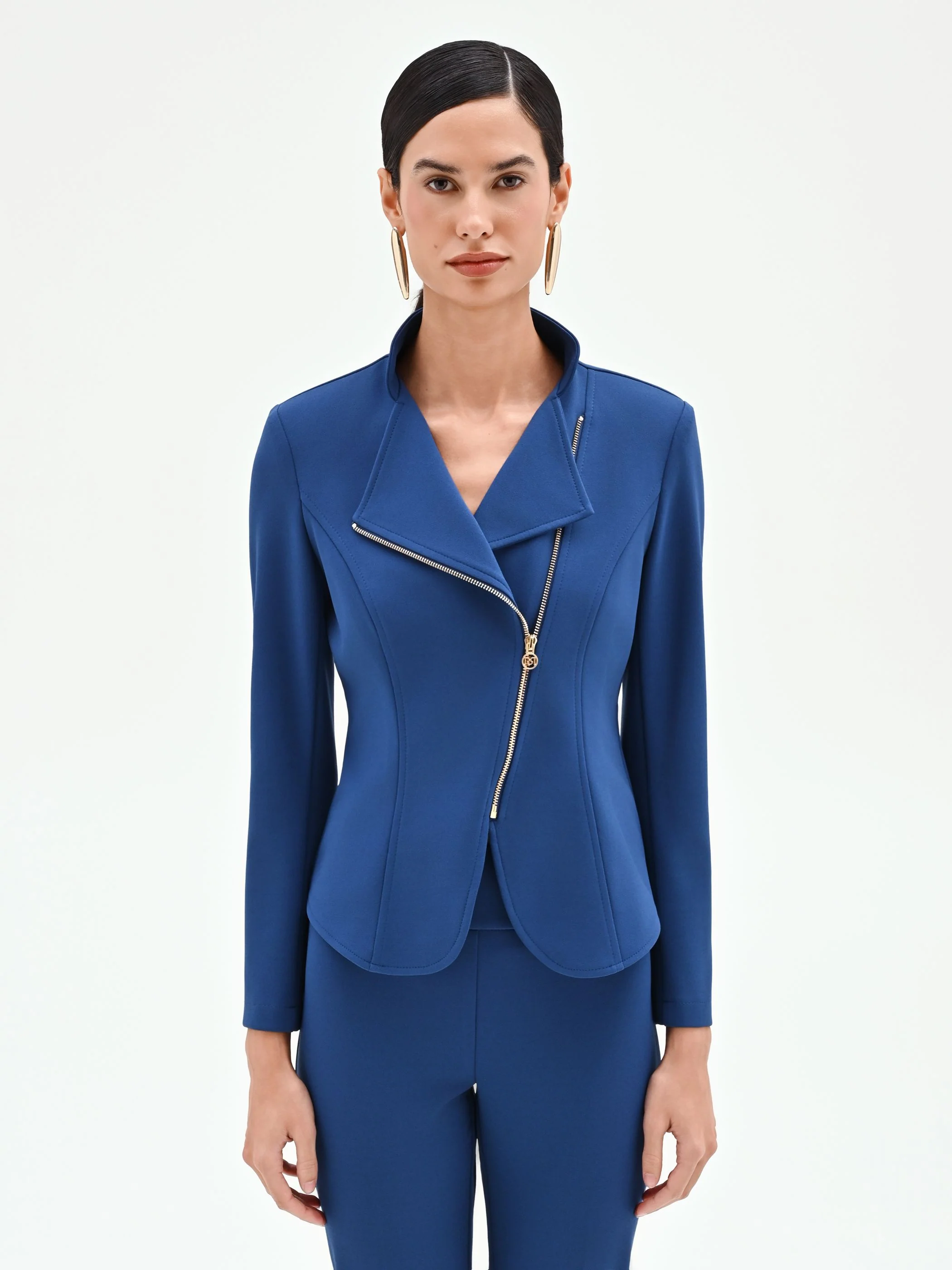 Giacca blu brillante con zip asimmetrica - Image 2