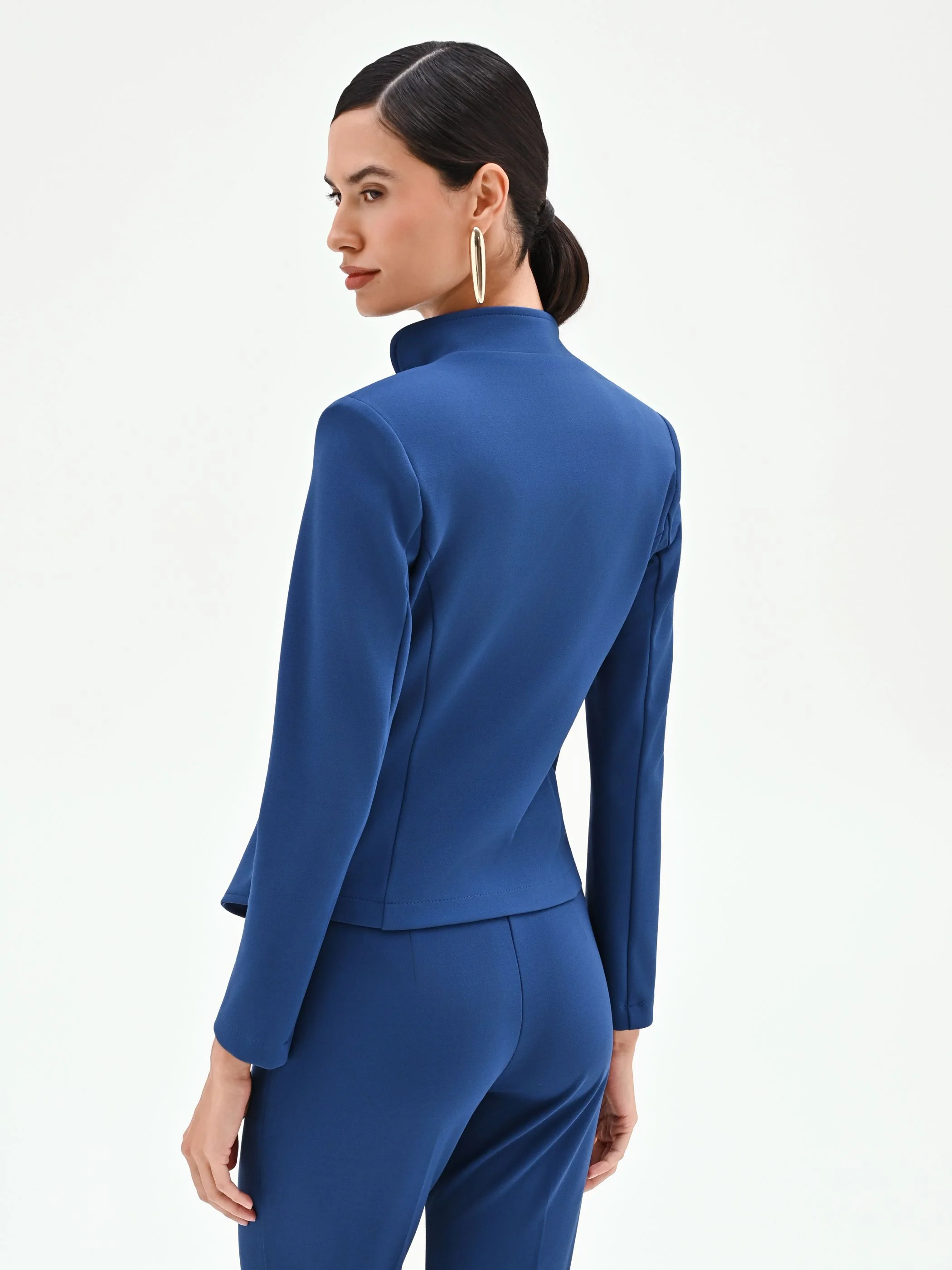 Giacca blu brillante con zip asimmetrica - Image 3