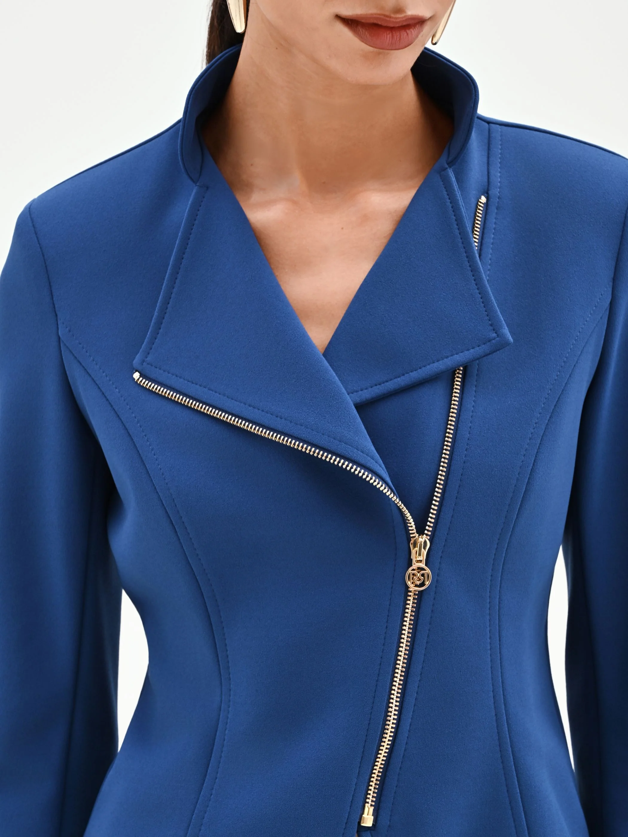 Giacca blu brillante con zip asimmetrica - Image 4