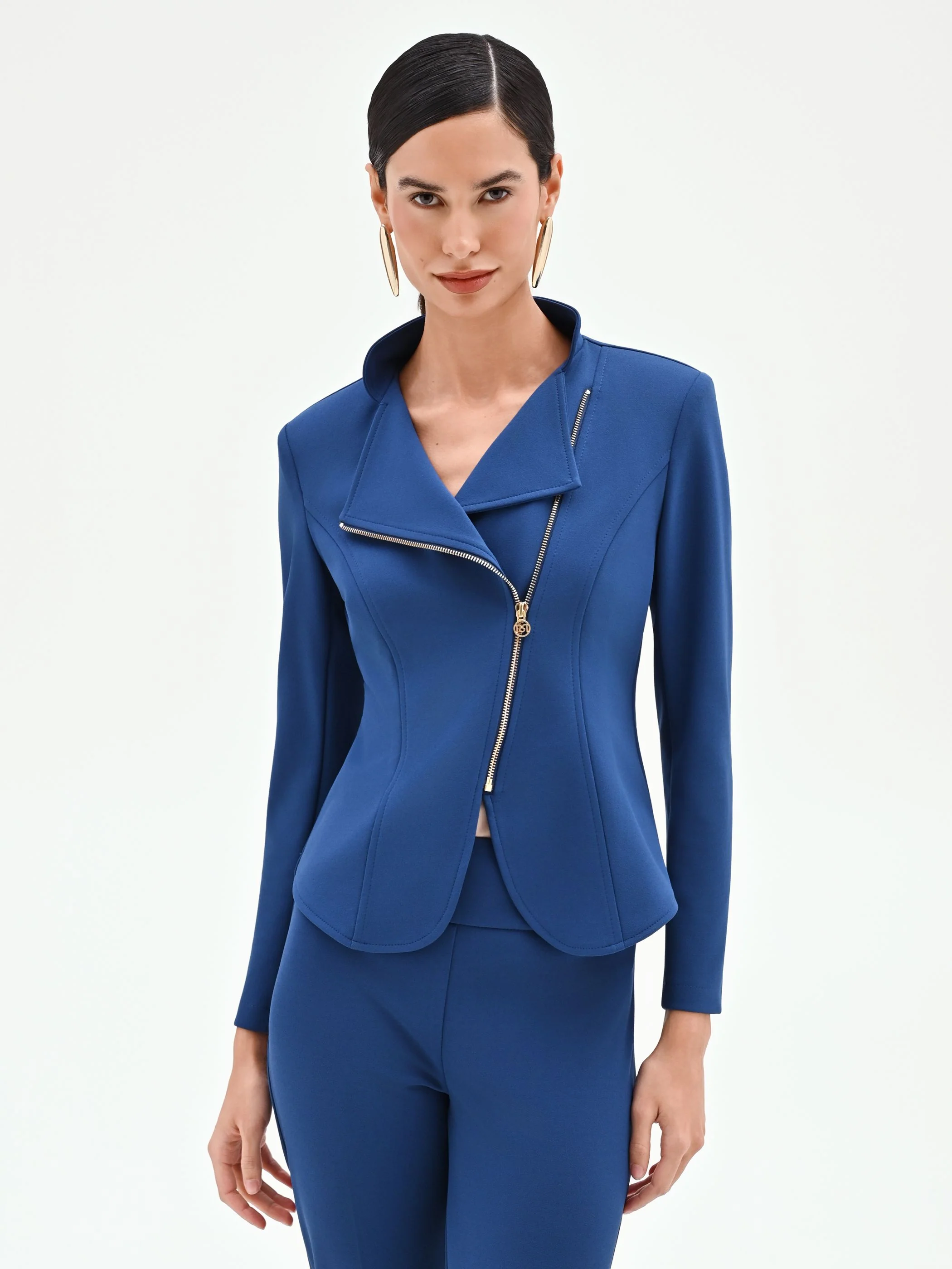 Giacca blu brillante con zip asimmetrica - Image 5