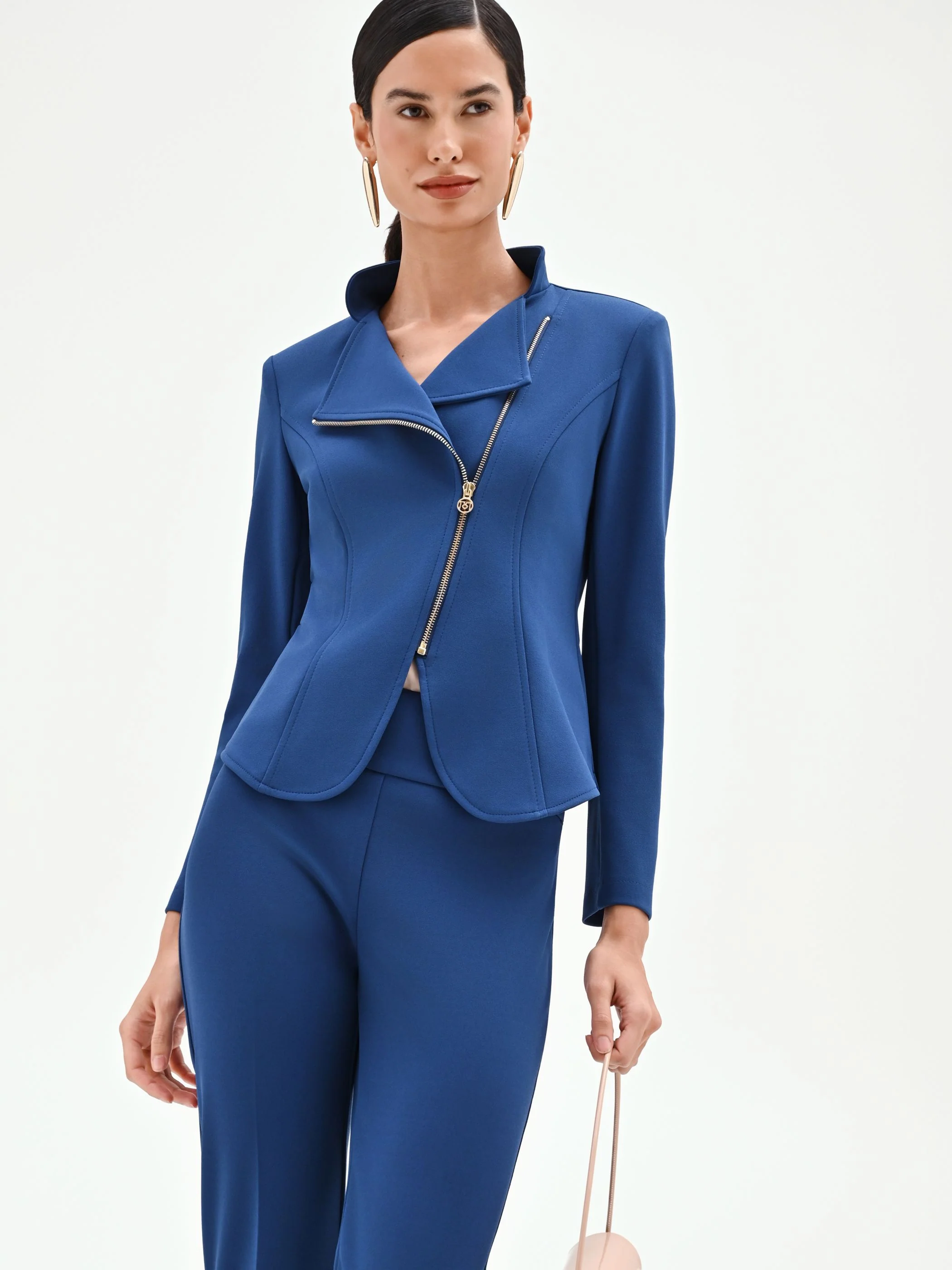 Giacca blu brillante con zip asimmetrica - Image 7