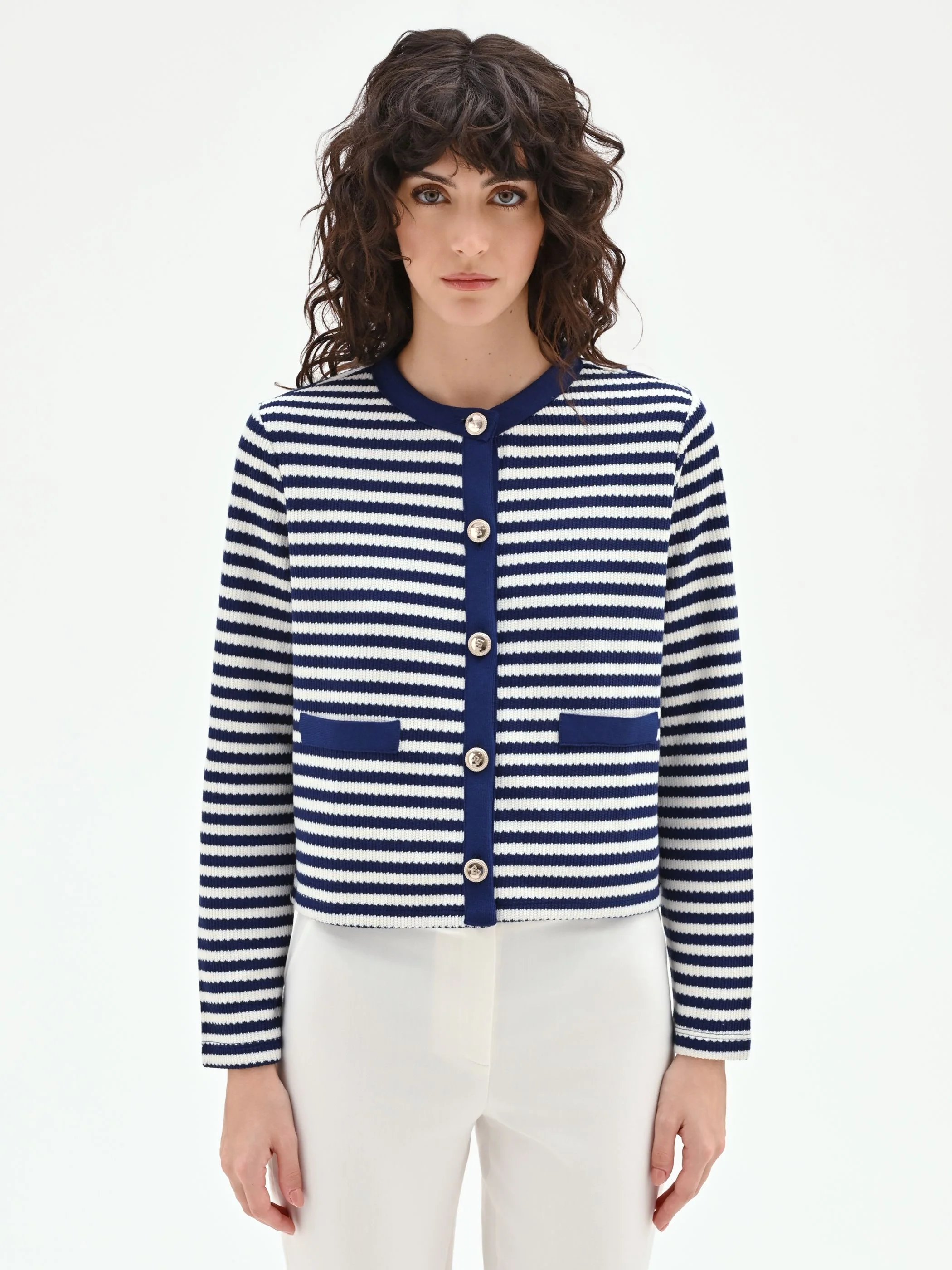 Giacca blu in maglia a righe - Image 4