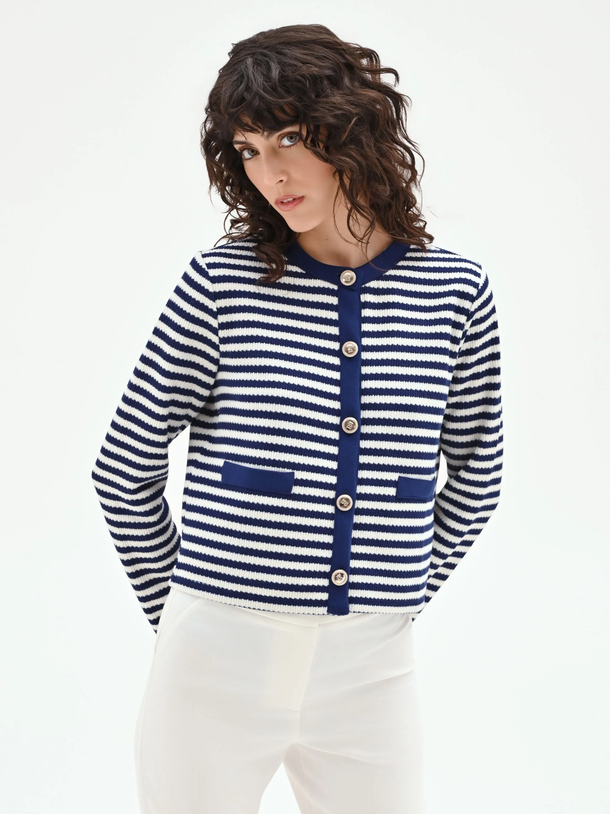 Giacca blu in maglia a righe - Image 5