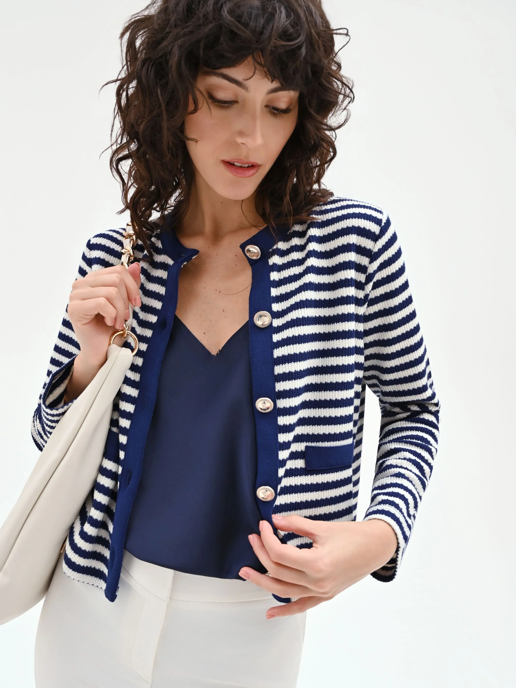 Giacca blu in maglia a righe - Image 6