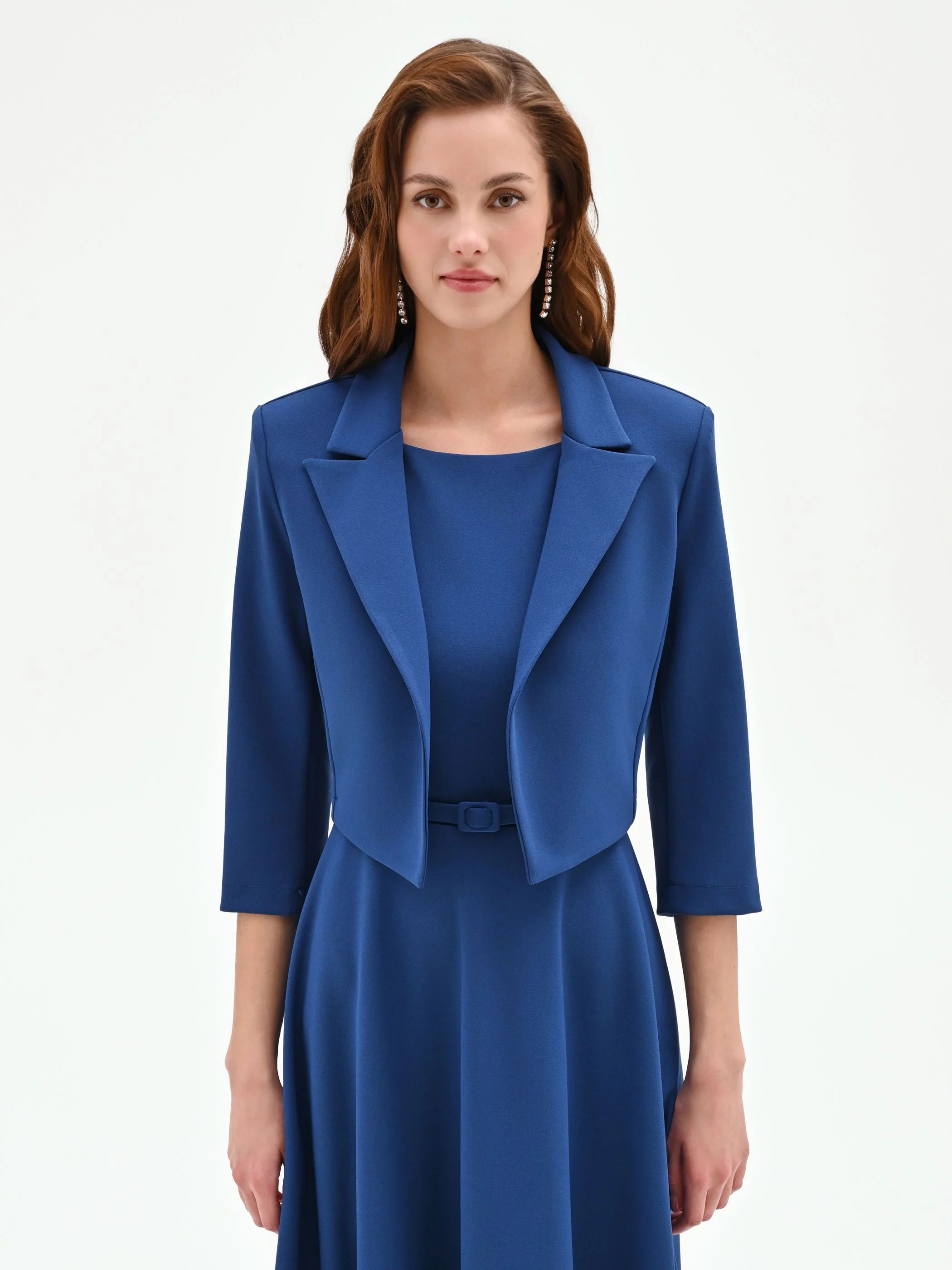 Giacca bolero blu brillante con maniche a tre quarti - Image 3