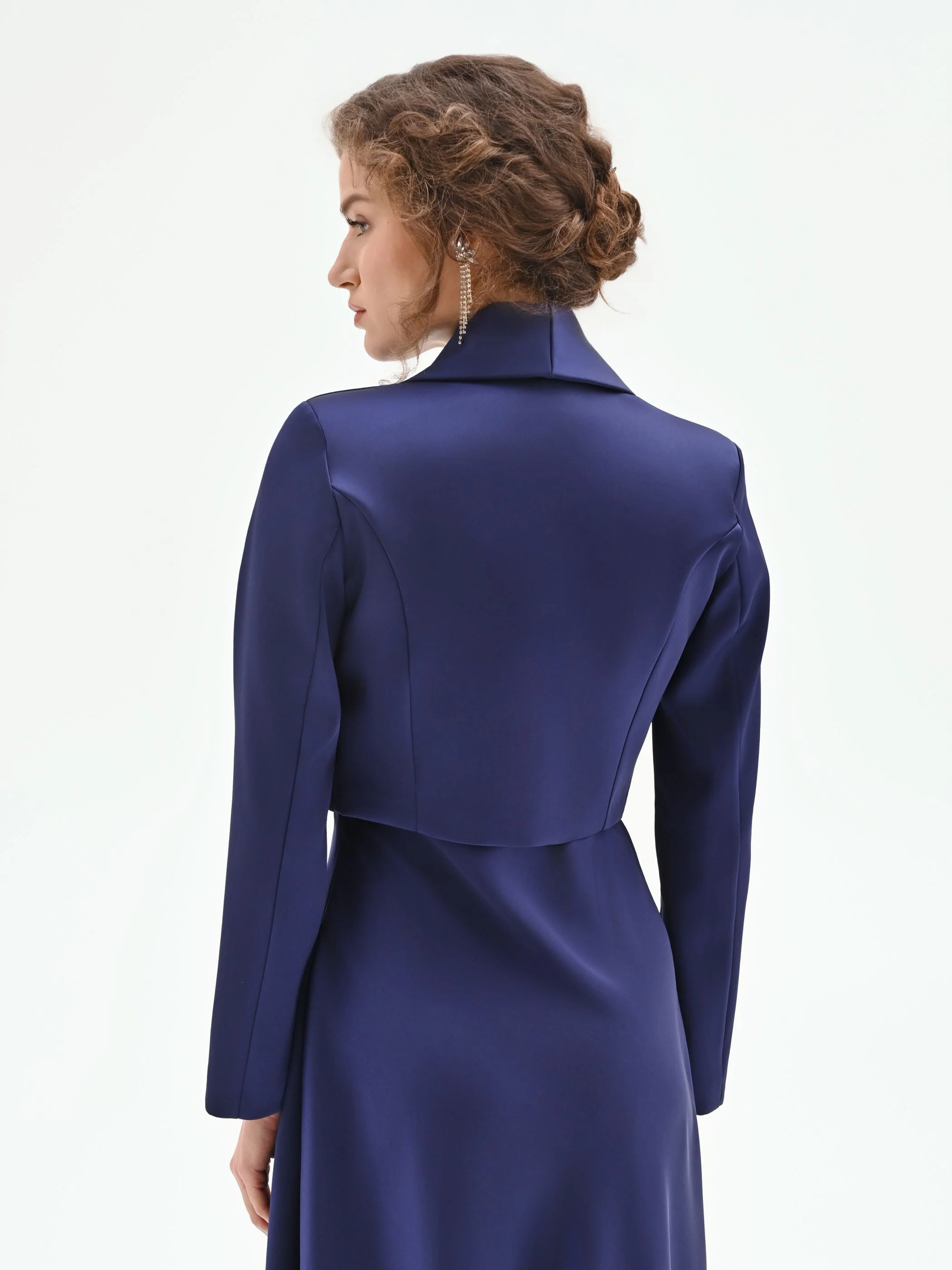 Giacca corta atelier blu indaco in raso - Image 3