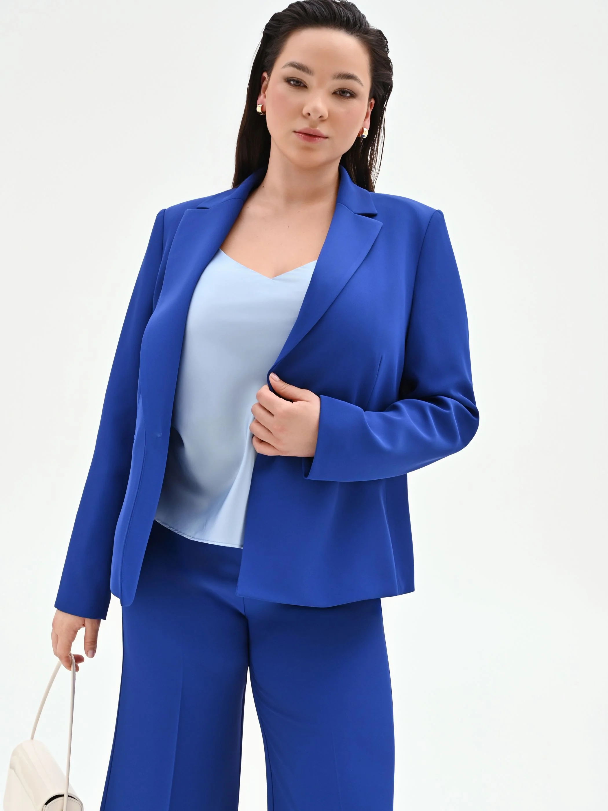 Giacca Curvy blu cina con rever a lancia in cadi - Image 6