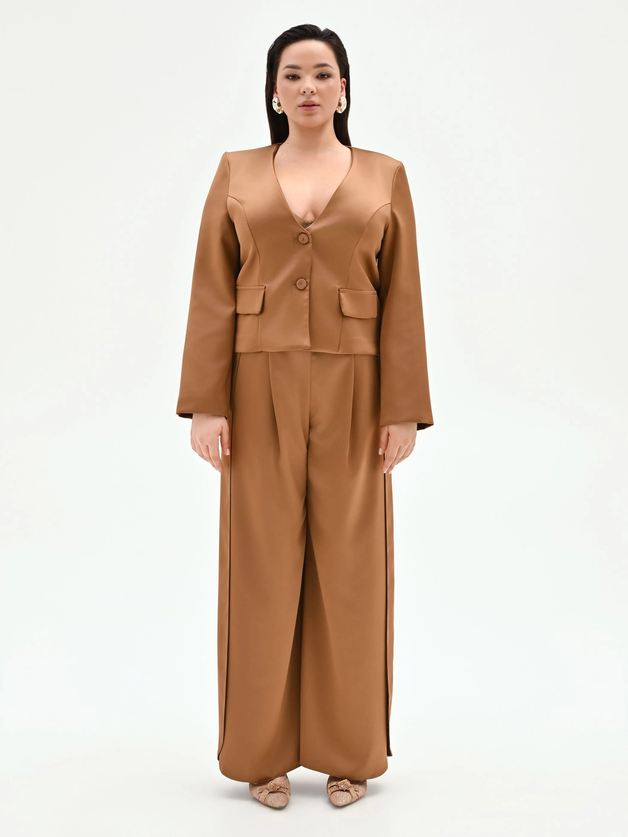 Giacca Curvy marrone bronzo in raso - Image 4