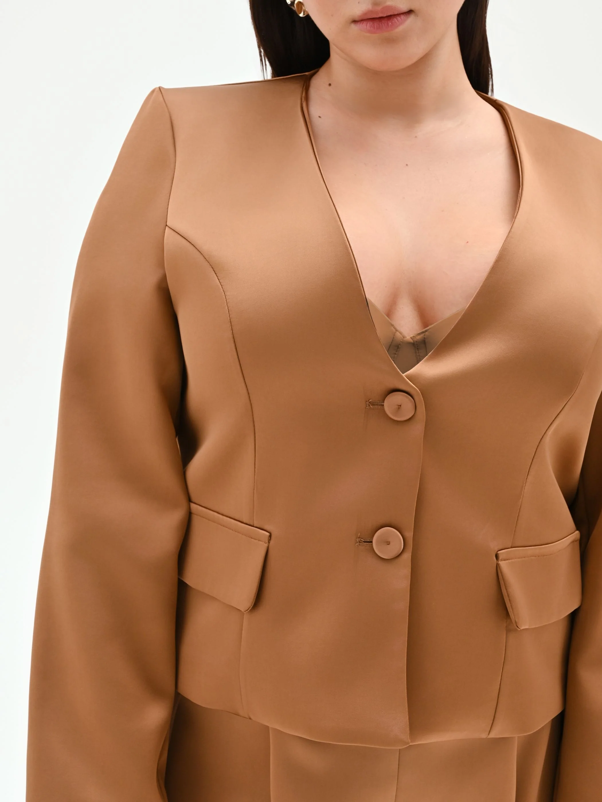 Giacca Curvy marrone bronzo in raso - Image 5