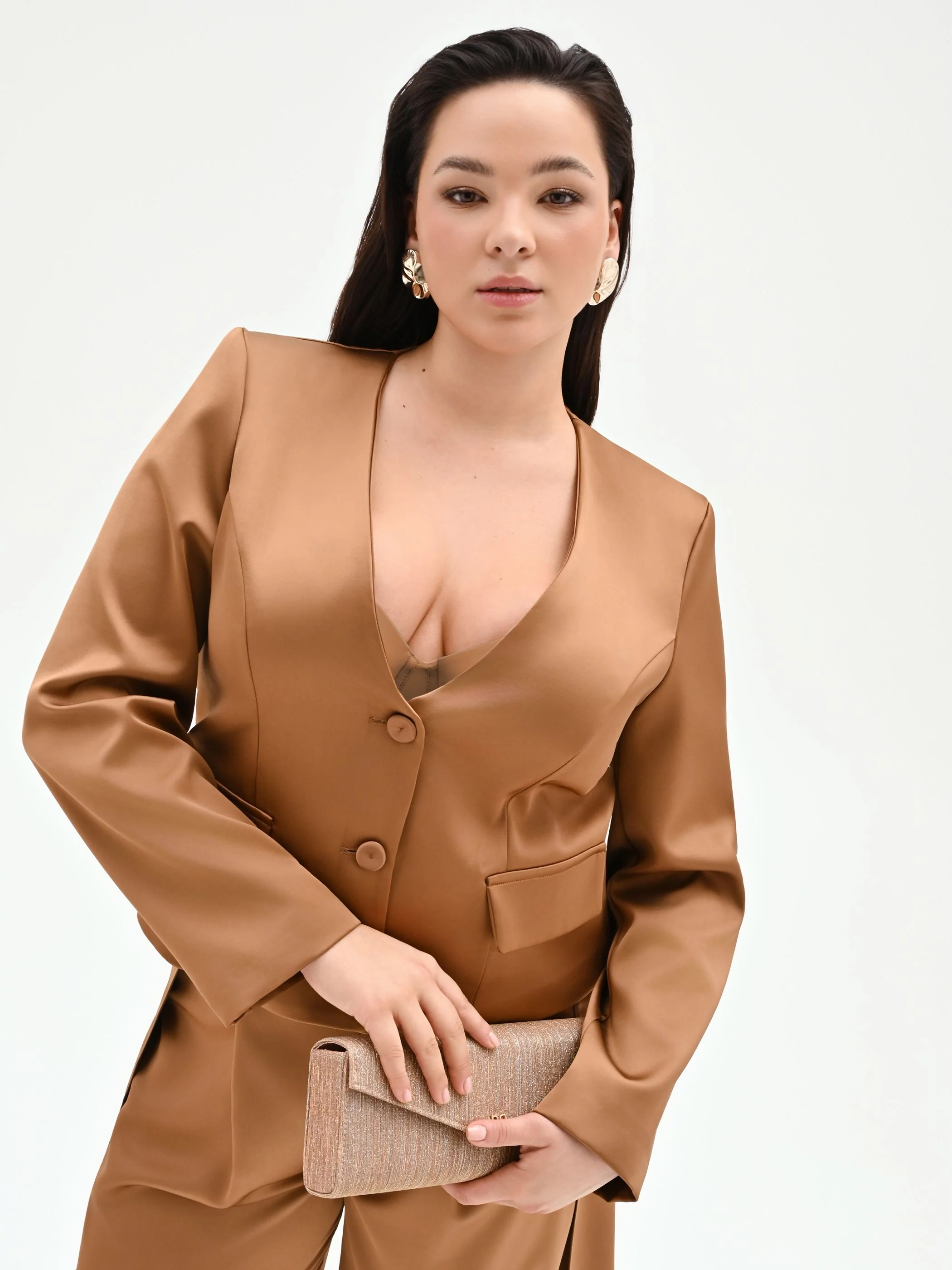 Giacca Curvy marrone bronzo in raso - Image 6