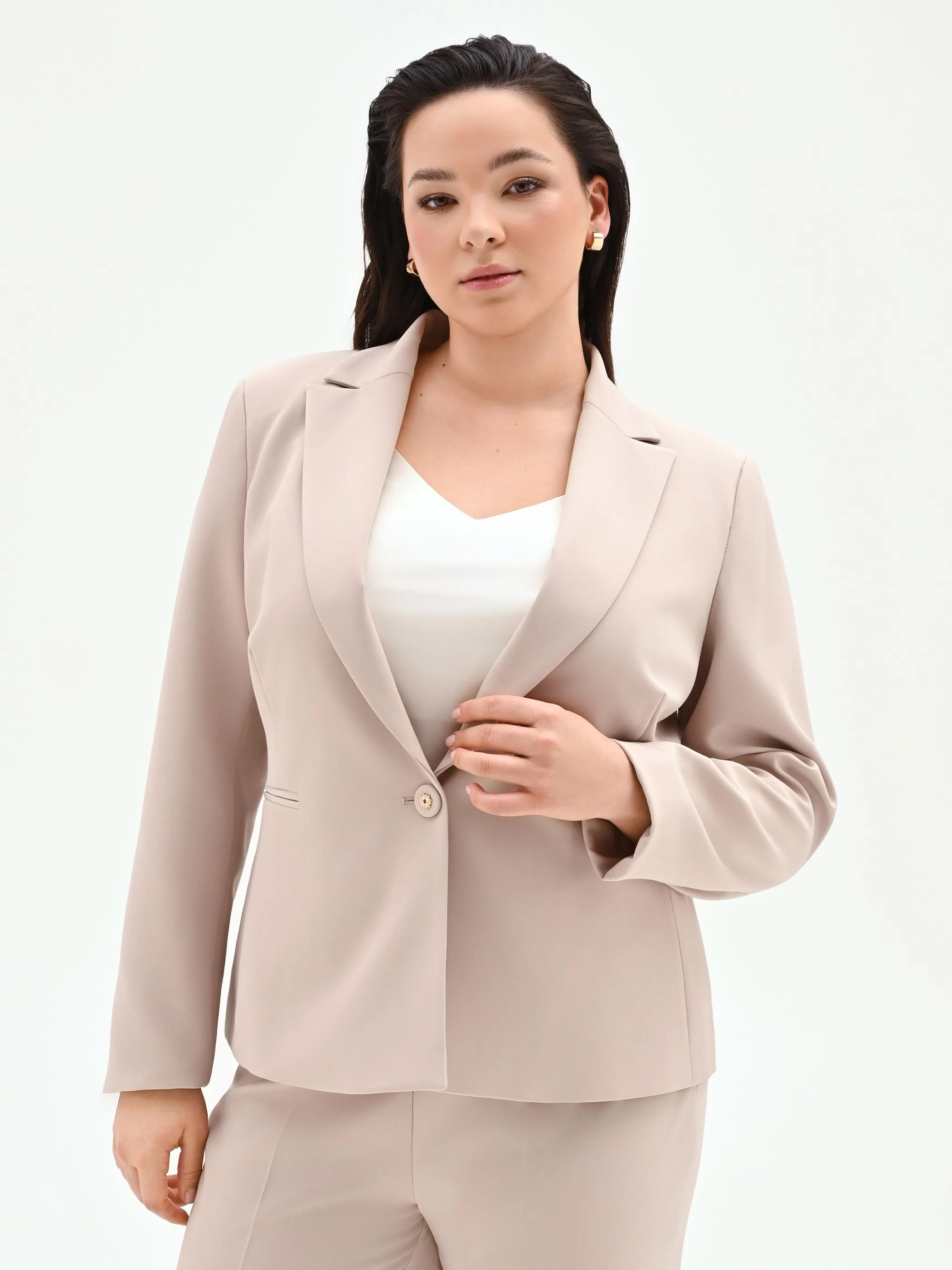 Giacca Curvy monopetto tortora beige in tessuto tecnico - Image 4
