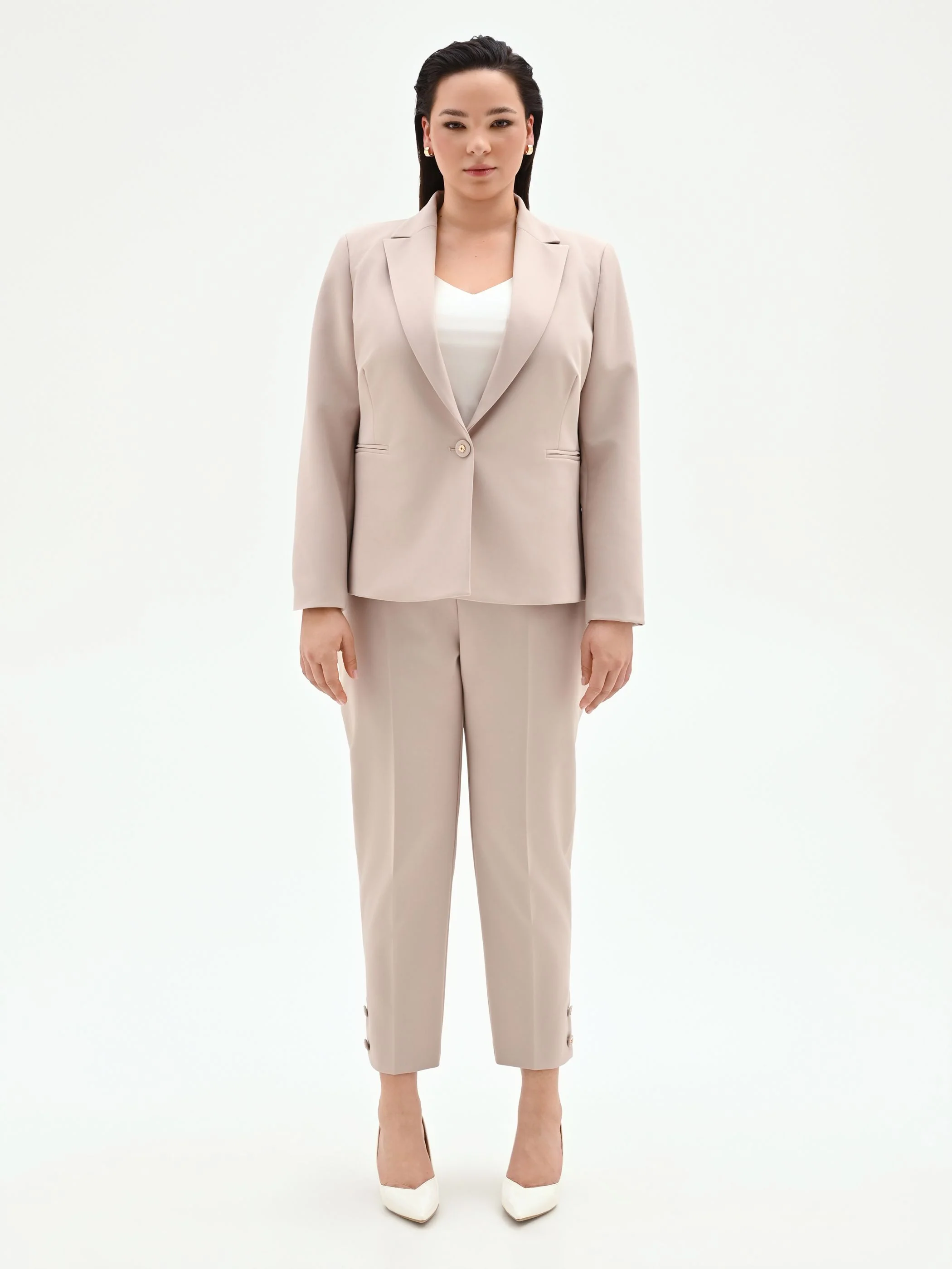 Giacca Curvy monopetto tortora beige in tessuto tecnico - Image 5