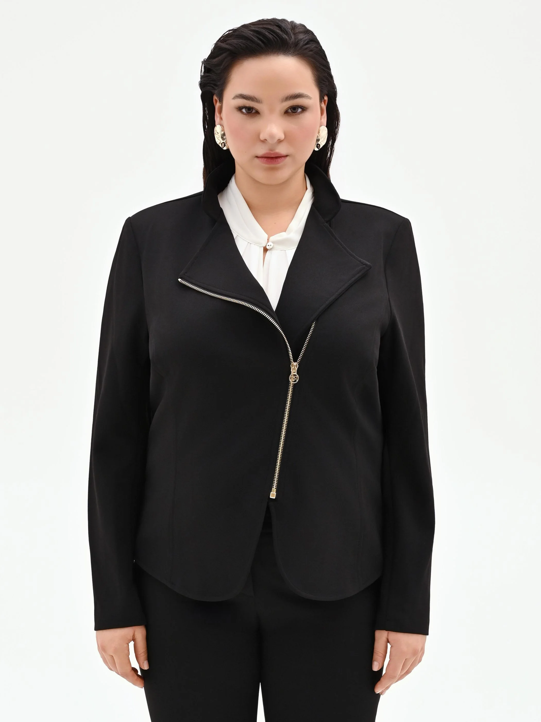 Giacca nera Curvy con zip in scuba mano crepe - Image 4
