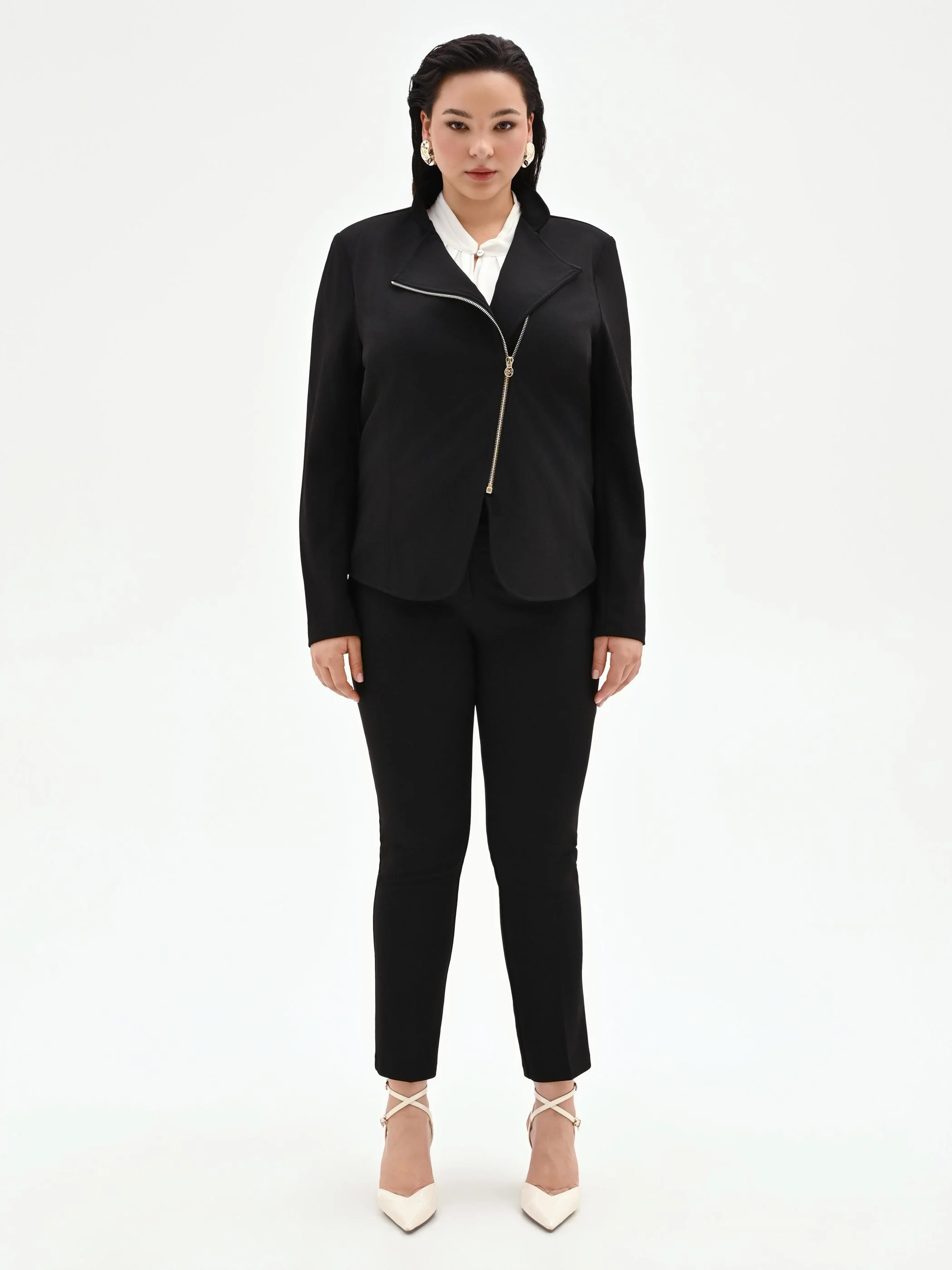 Giacca nera Curvy con zip in scuba mano crepe - Image 5