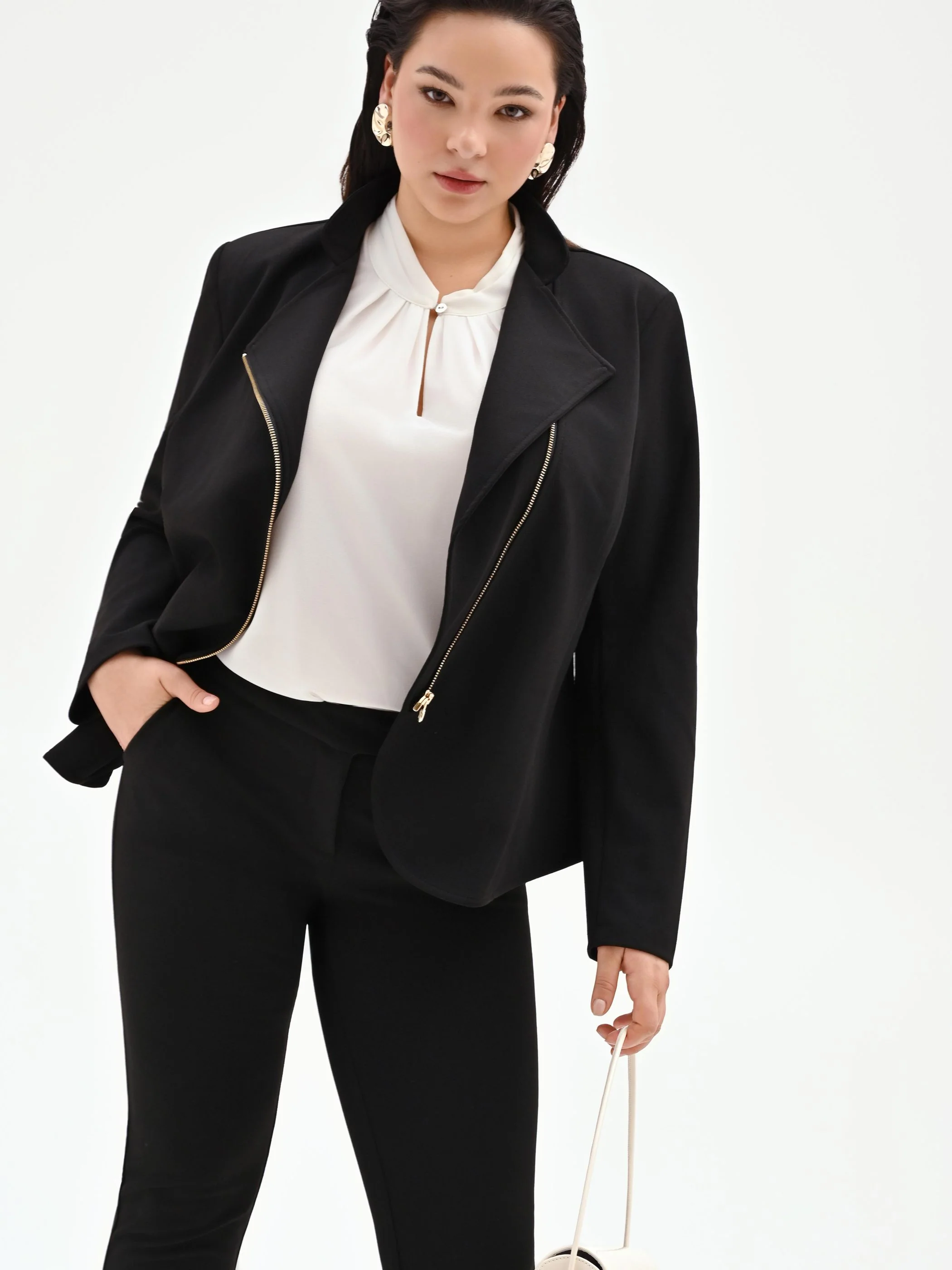 Giacca nera Curvy con zip in scuba mano crepe - Image 6