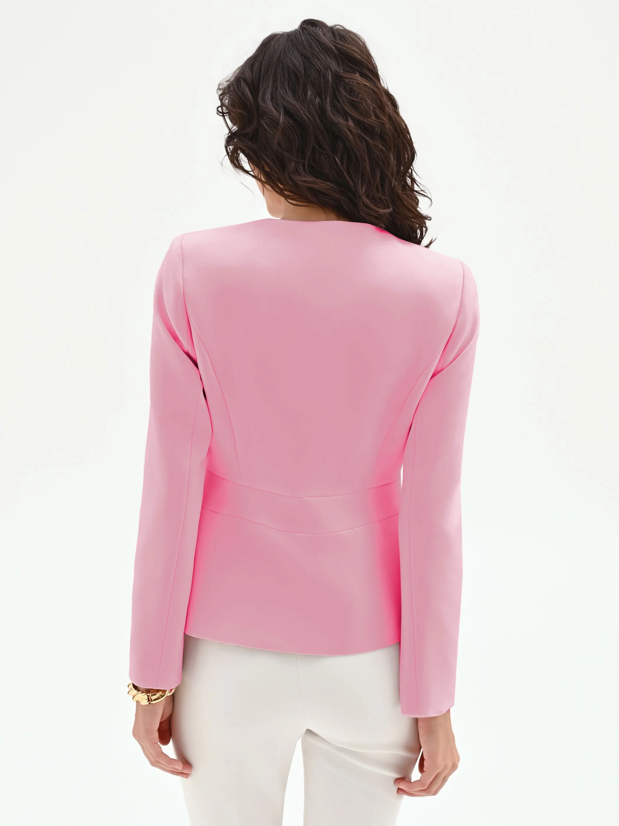 Giacca rosa con fascia in vita e zip dorata - Image 3