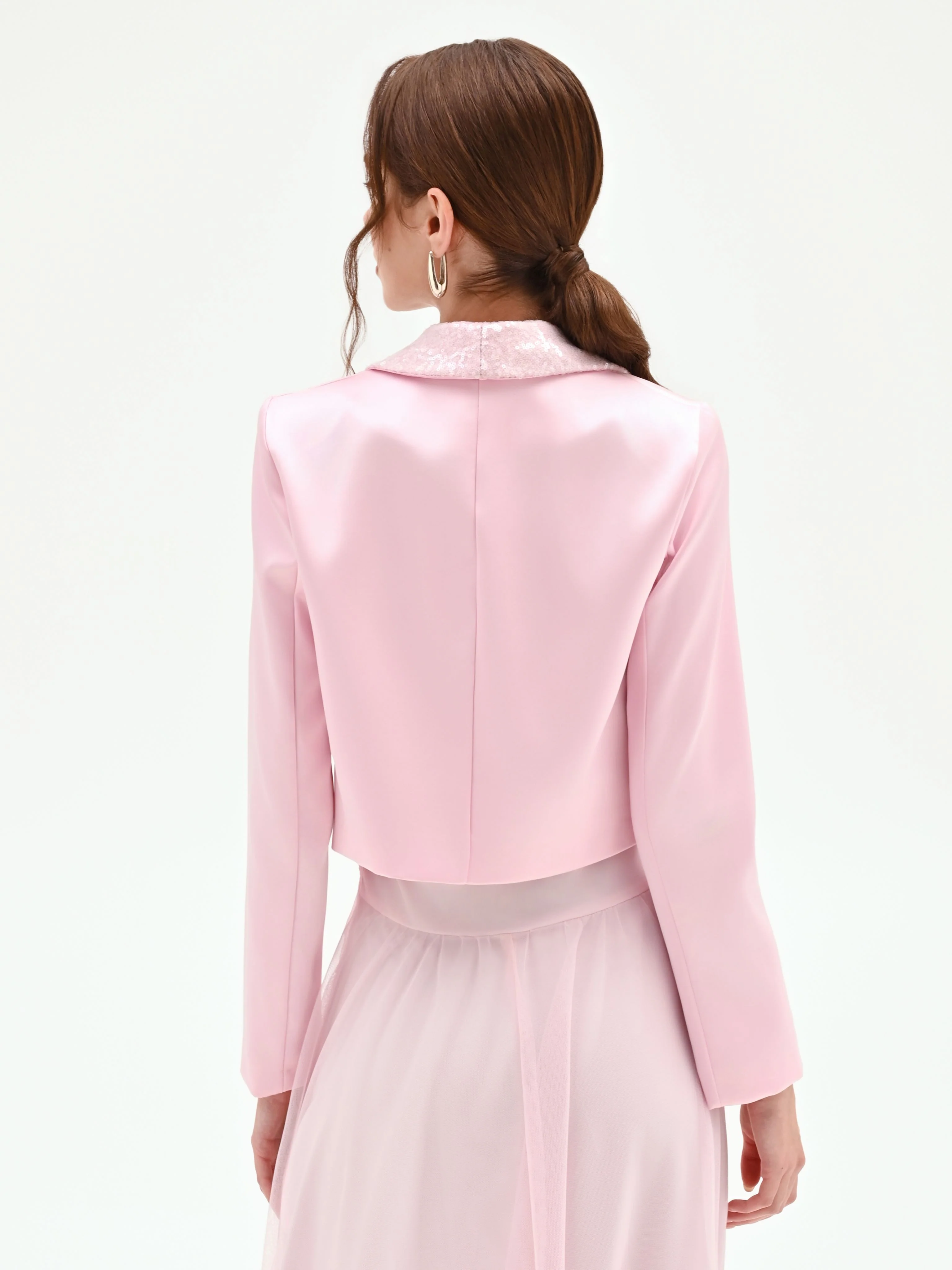 Giacca rosa pastello con paillettes - Image 3
