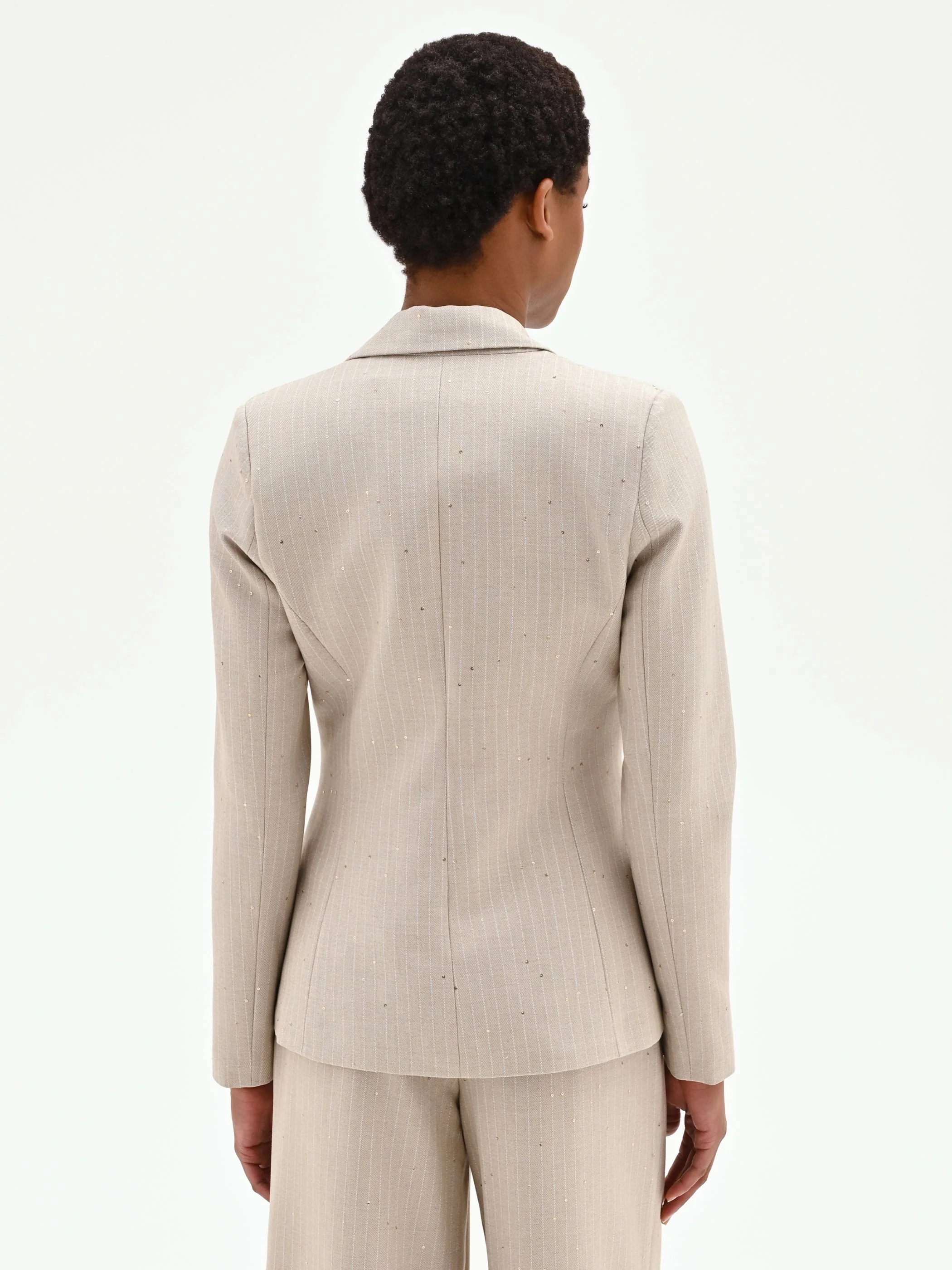 Giacca sfiancata beige gessata - Image 4