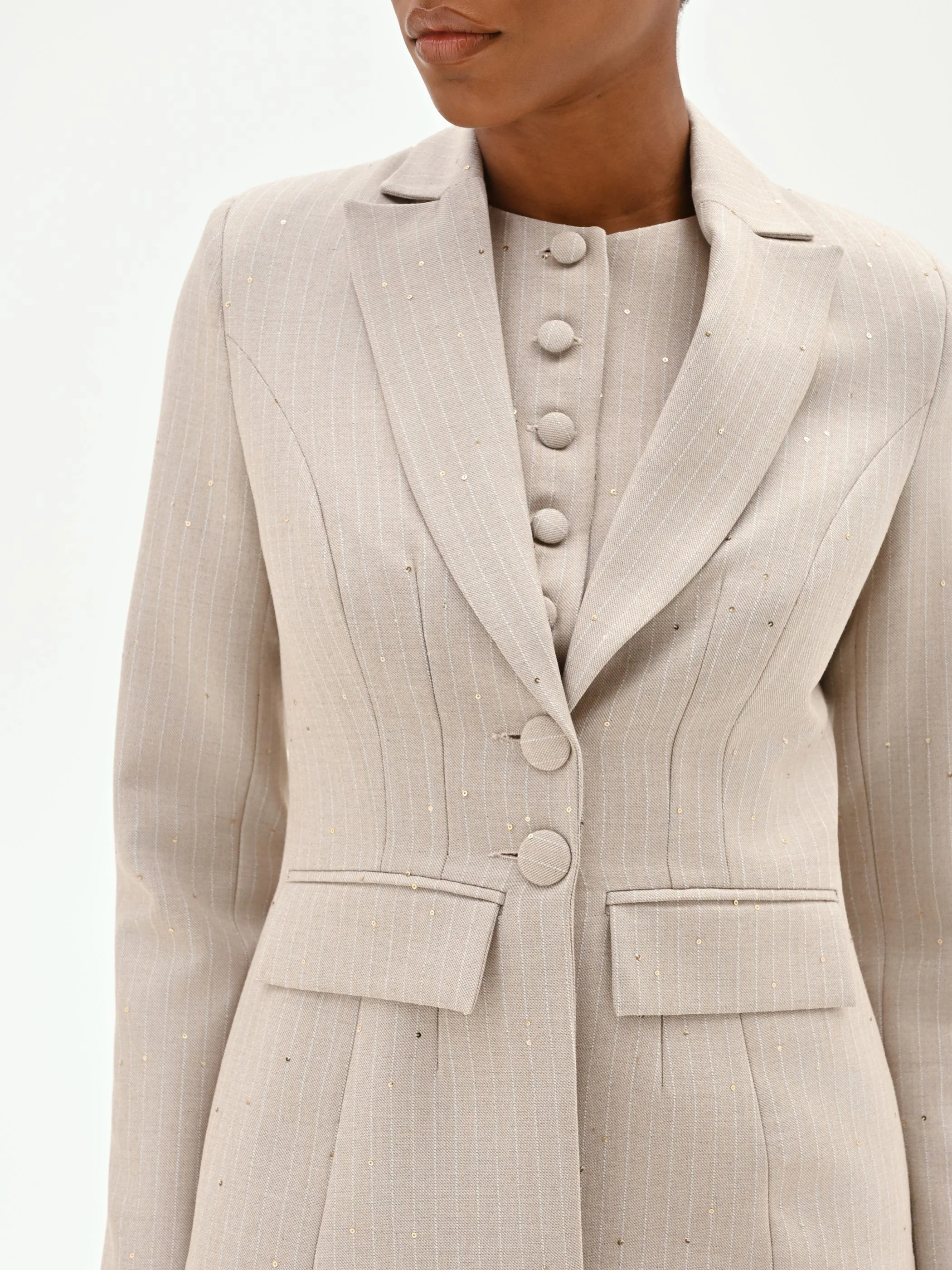 Giacca sfiancata beige gessata - Image 5