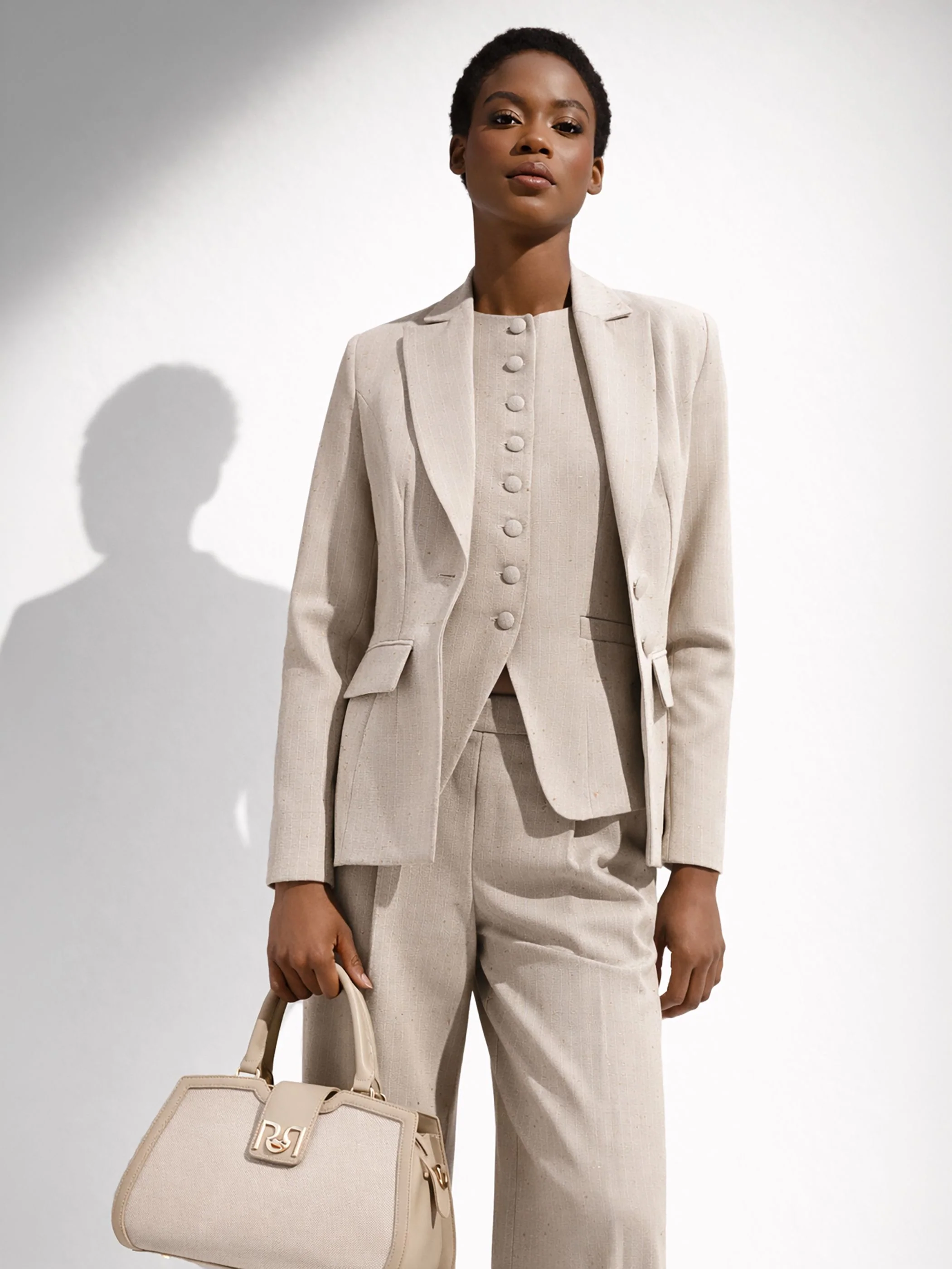Giacca sfiancata beige gessata - Image 6