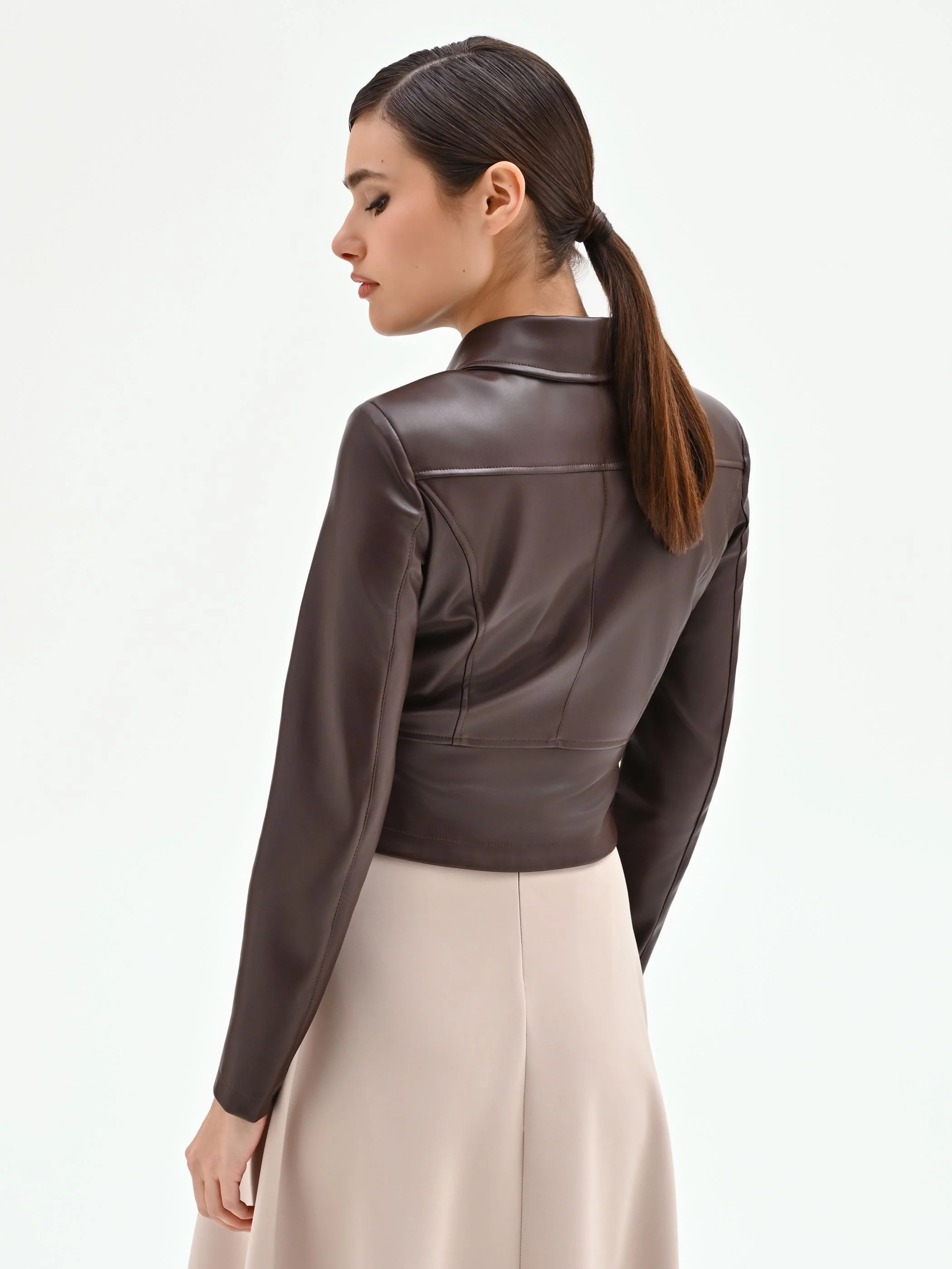 Giacca similpelle marrone con colletto - Image 3