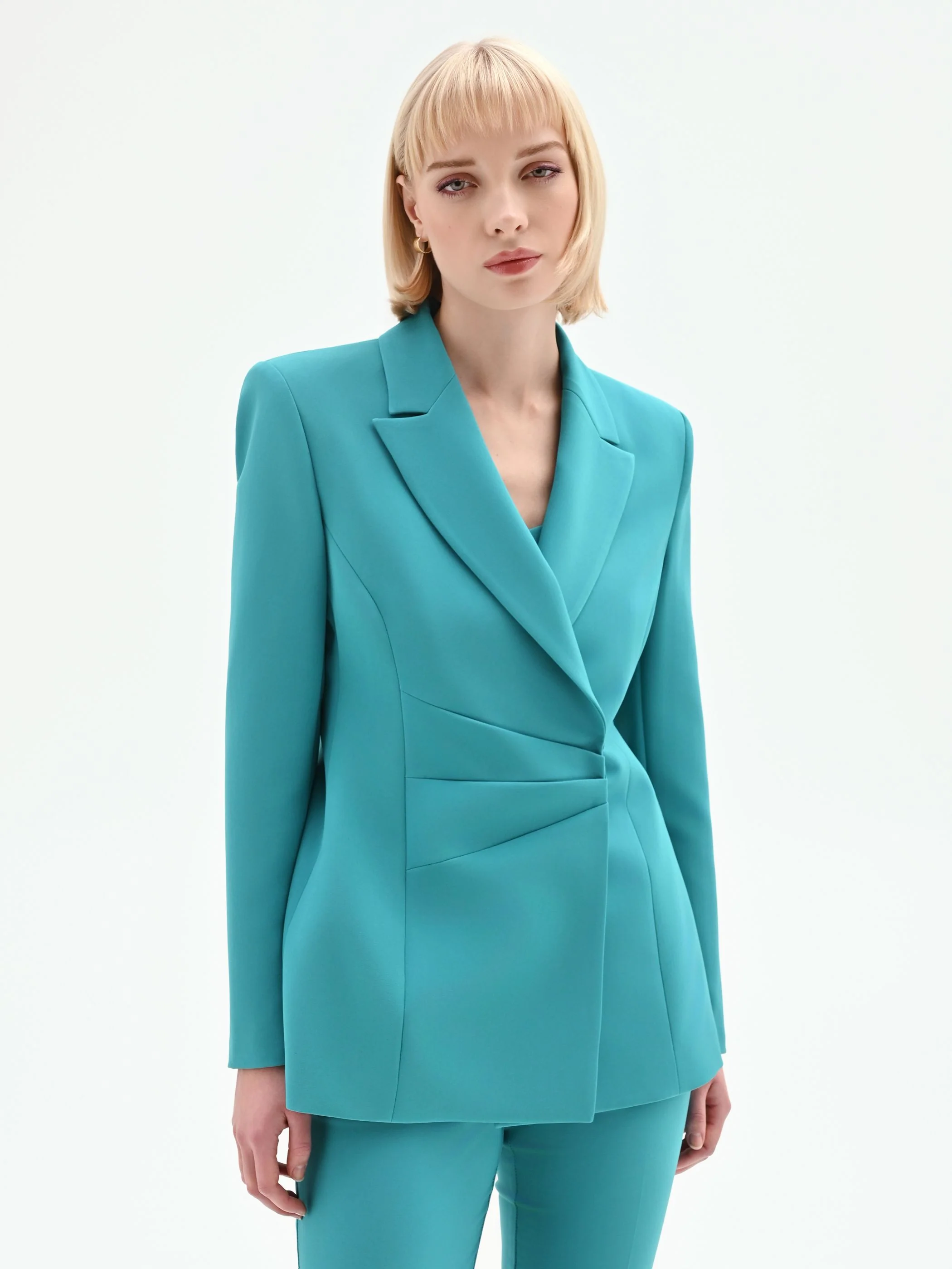 Giacca studio asimmetrica drappeggiata verde smeraldo - Image 4
