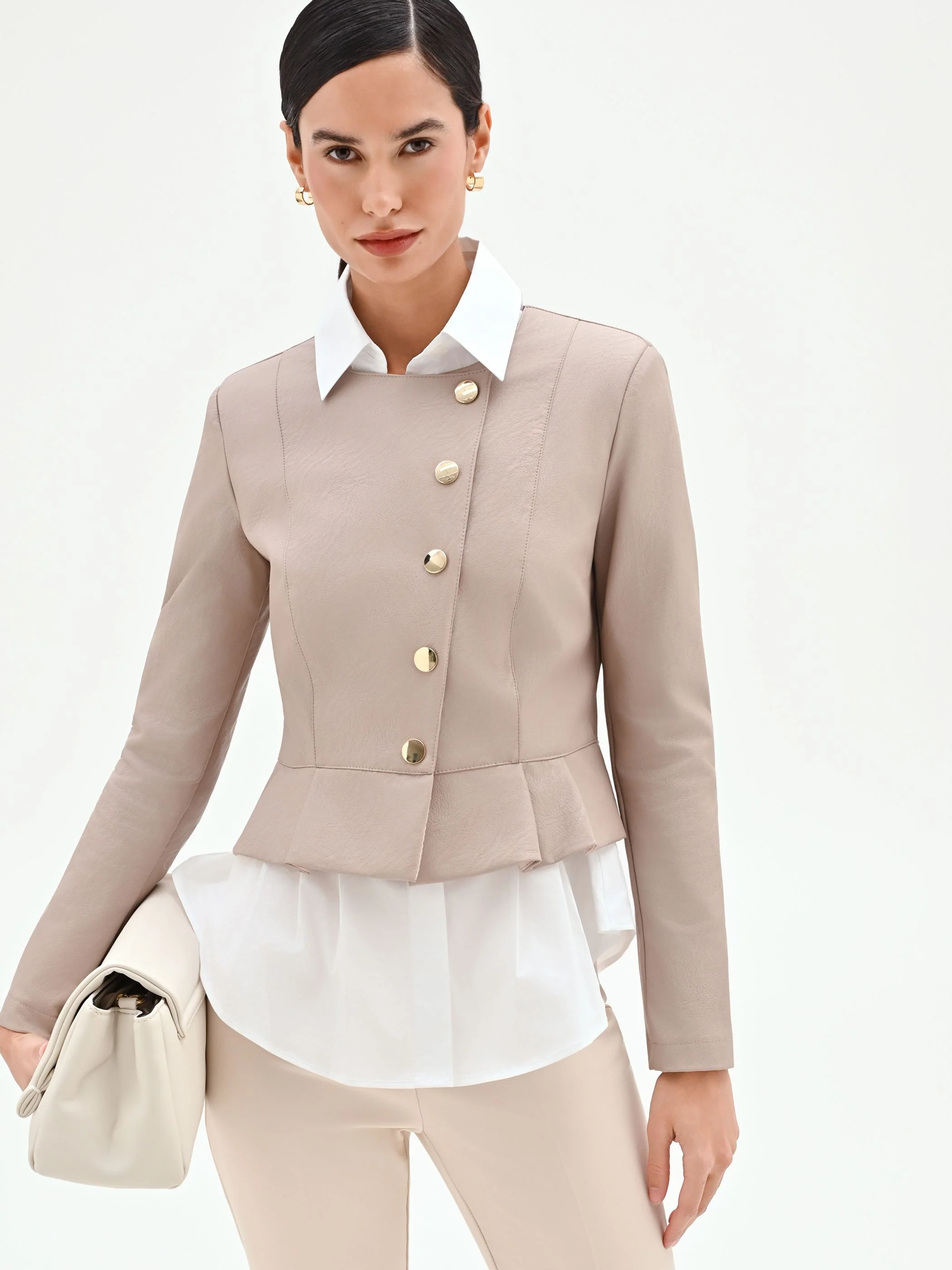 Giacca tortora beige con bottoni asimmetrici - Image 4