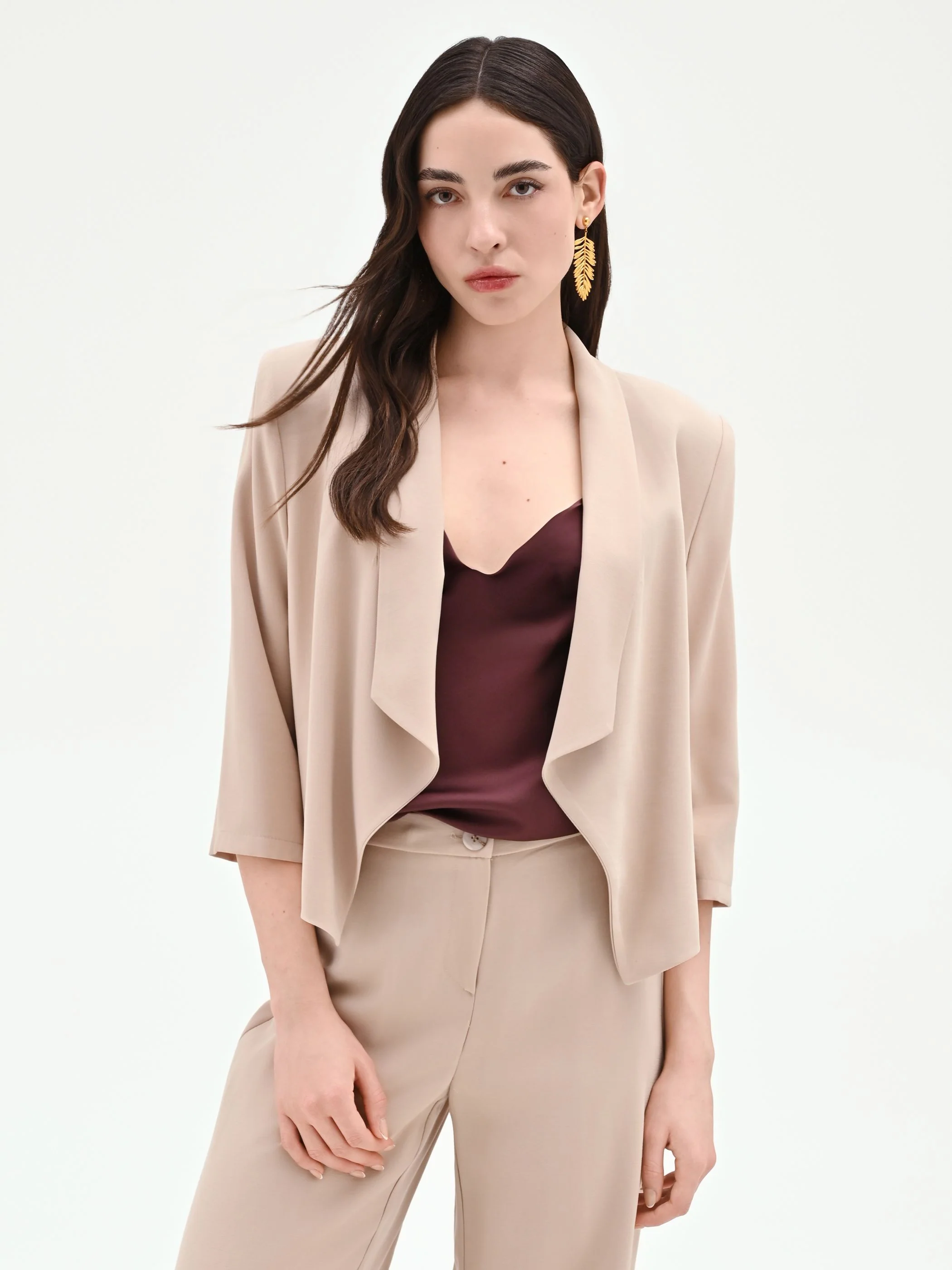 Giacca tortora beige dal design aperto in viscosa - Image 2