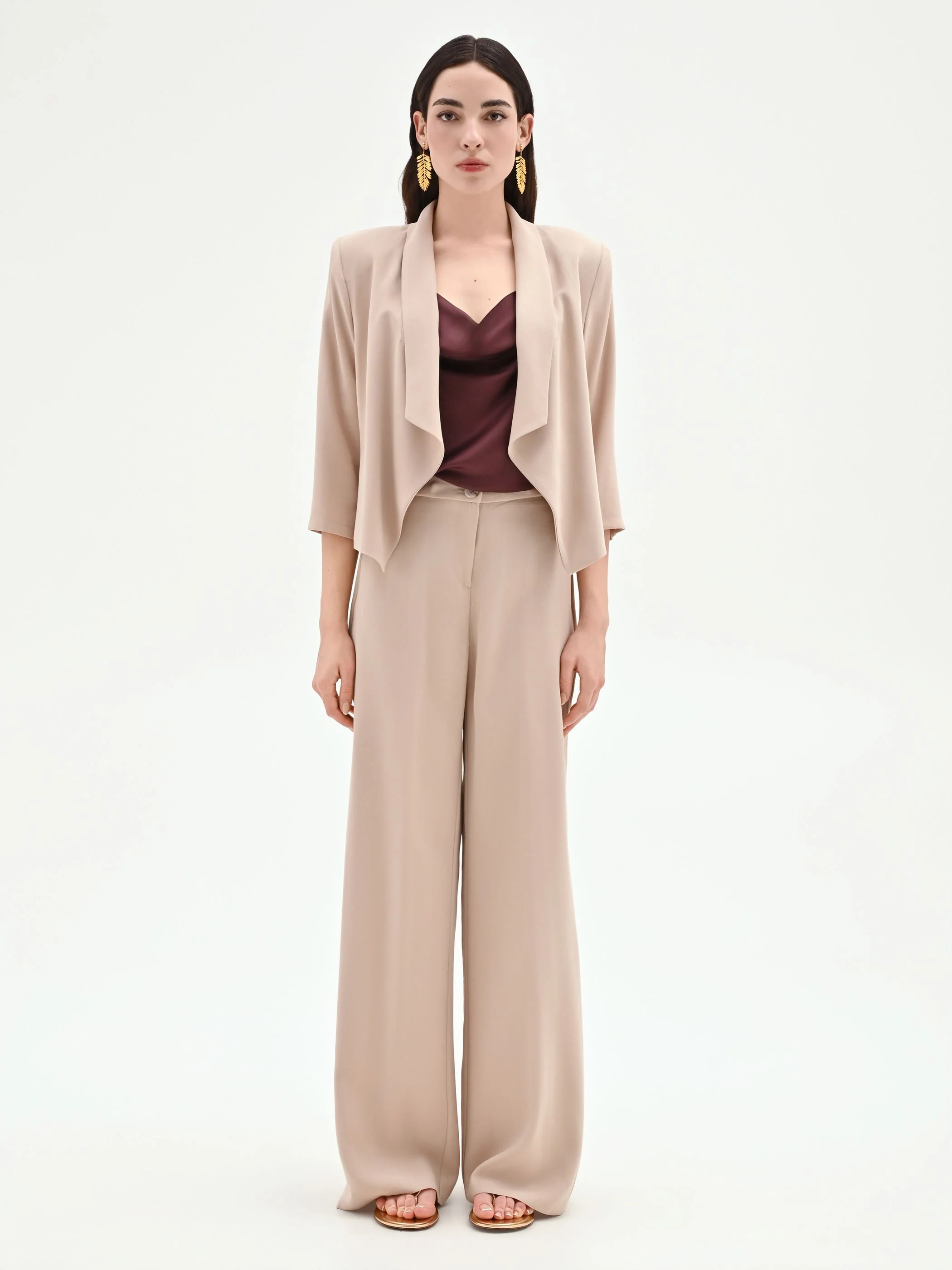 Giacca tortora beige dal design aperto in viscosa - Image 3