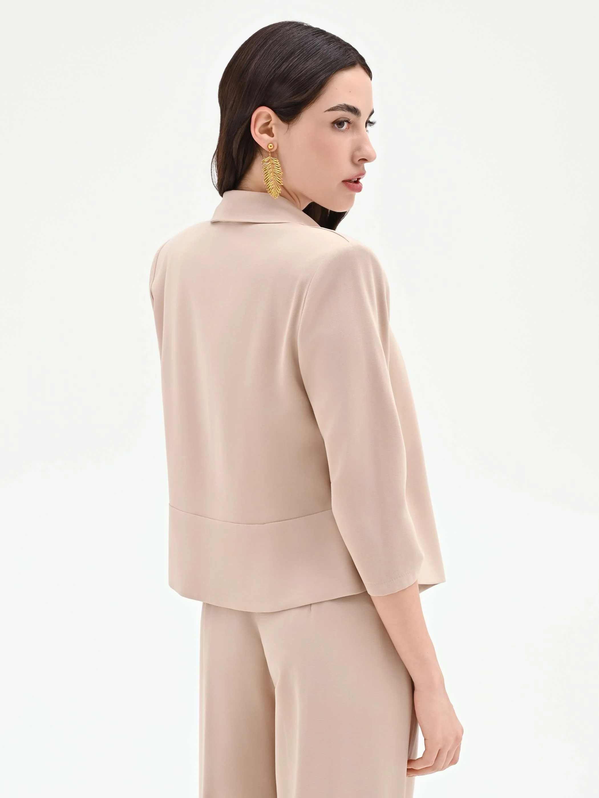 Giacca tortora beige dal design aperto in viscosa - Image 4