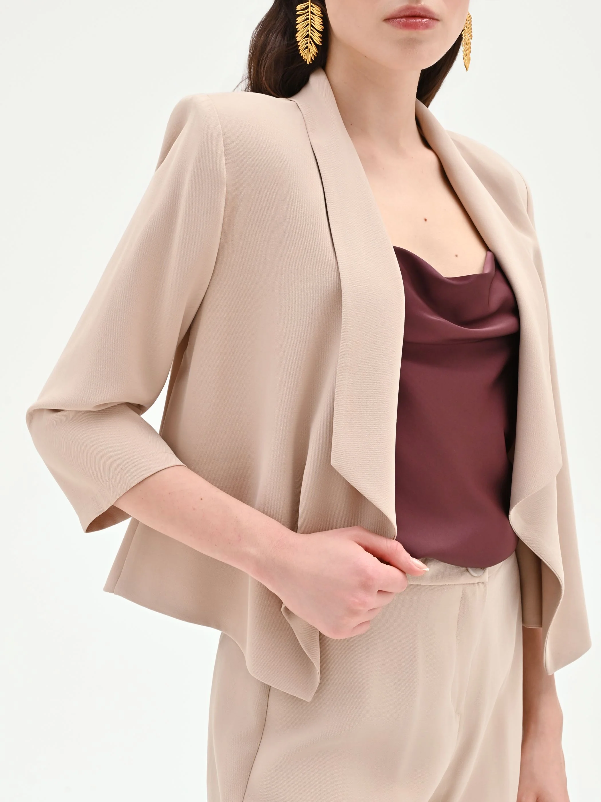 Giacca tortora beige dal design aperto in viscosa - Image 5