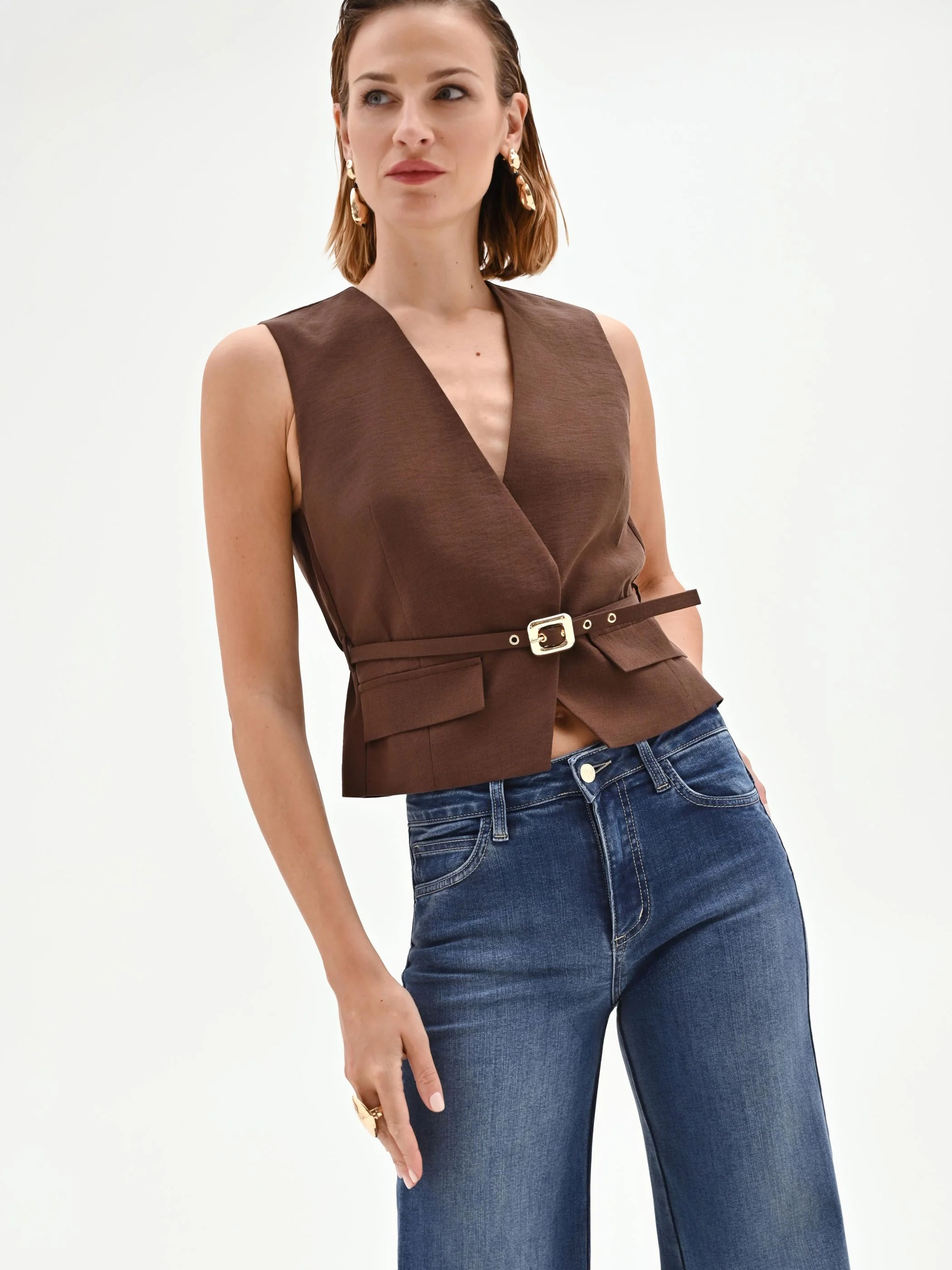 Gilet cioccolato con cintura in vita - Image 6