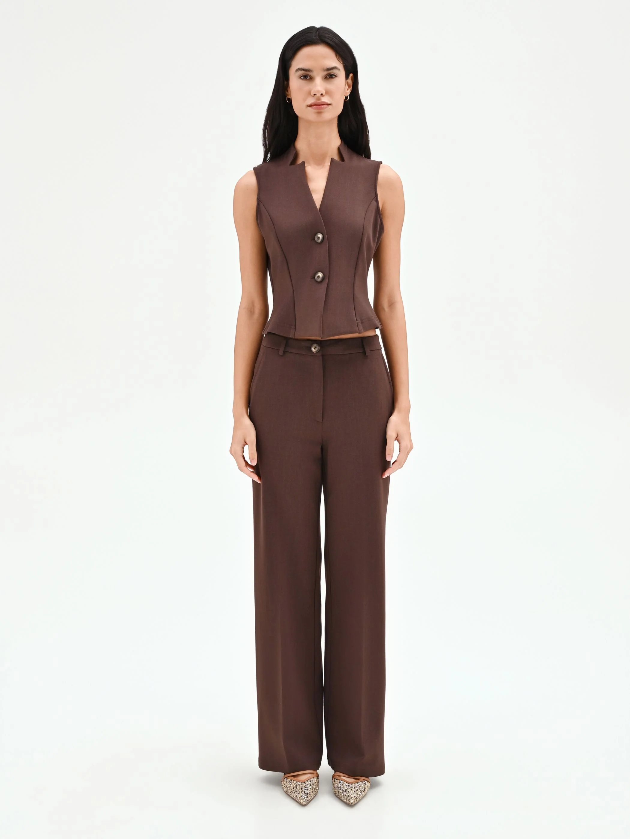 Gilet cioccolato con revers a punta - Image 2