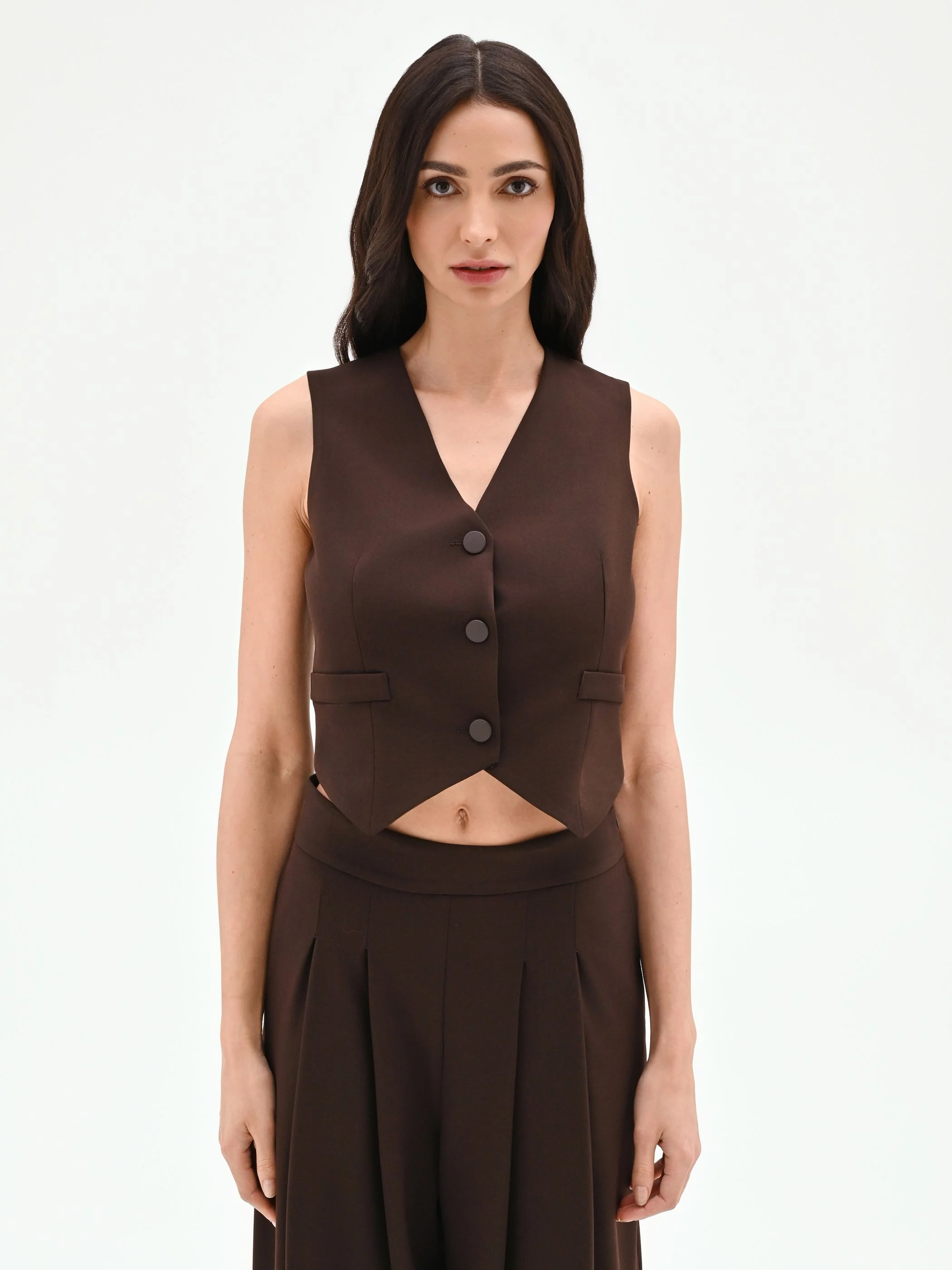 Gilet cropped moro marrone - Image 2