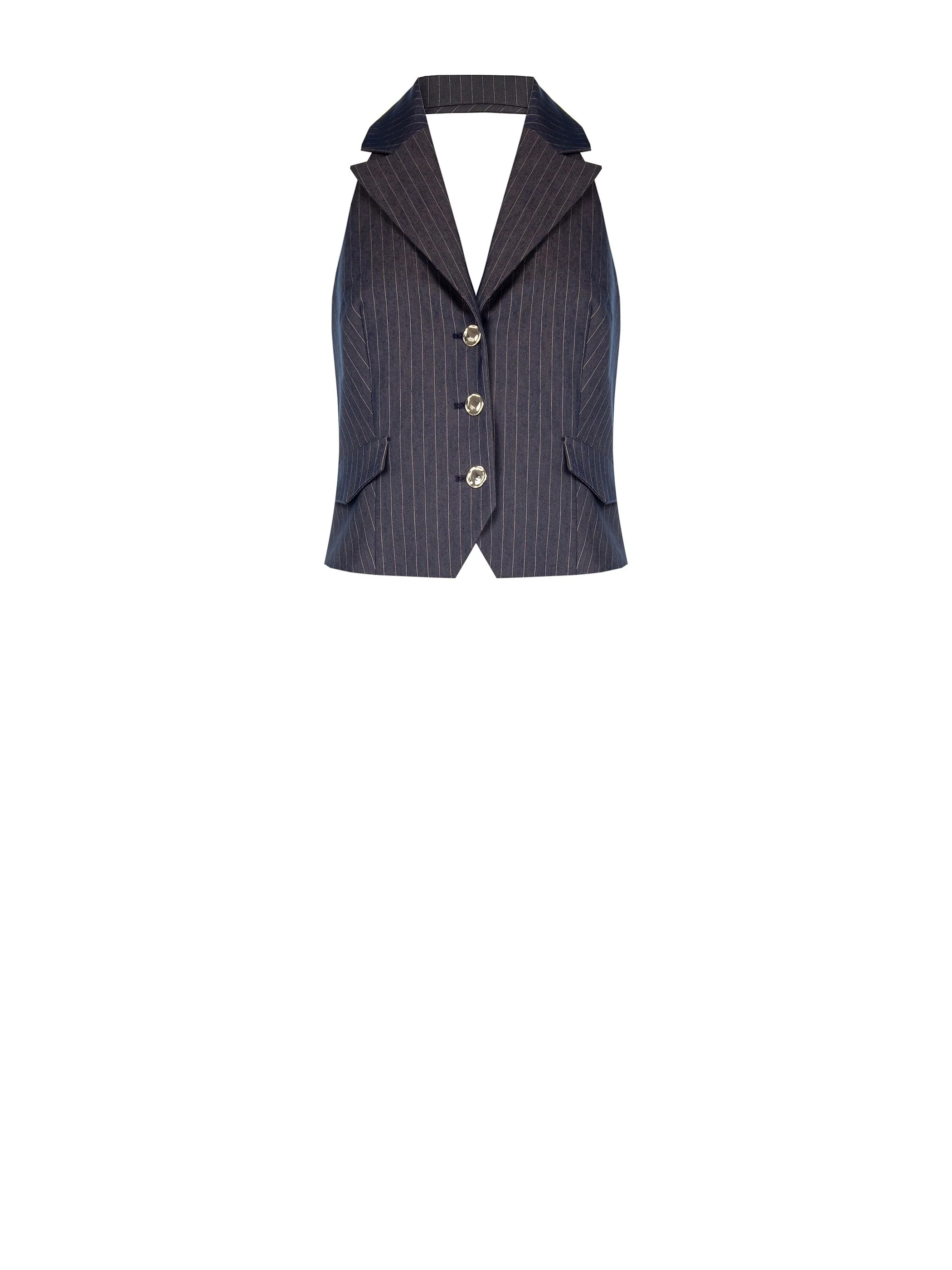 Gilet gessato blu con scollo all'americana - Image 6