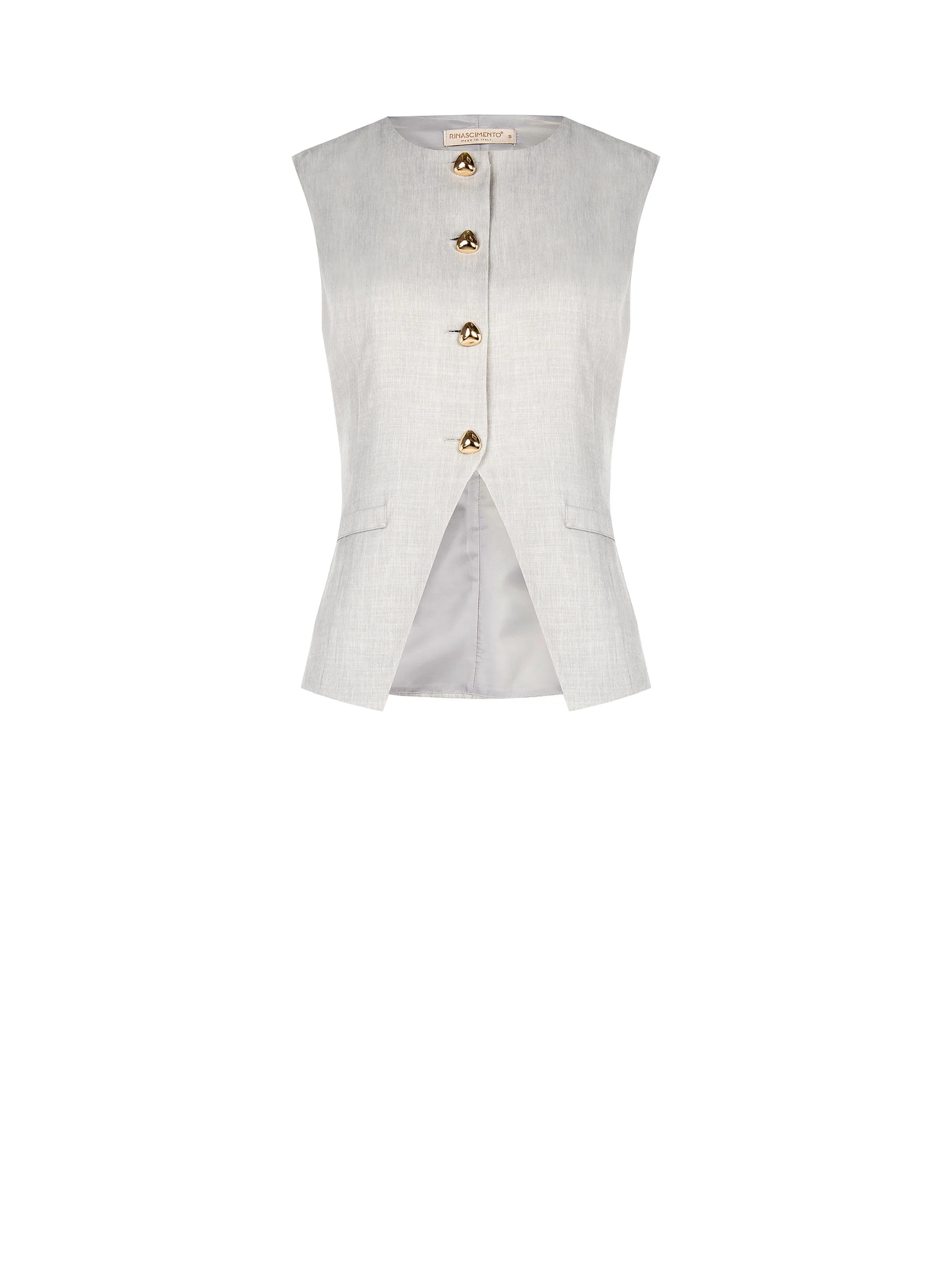 Gilet grigio sciancrato con bottoni dorati - Image 6