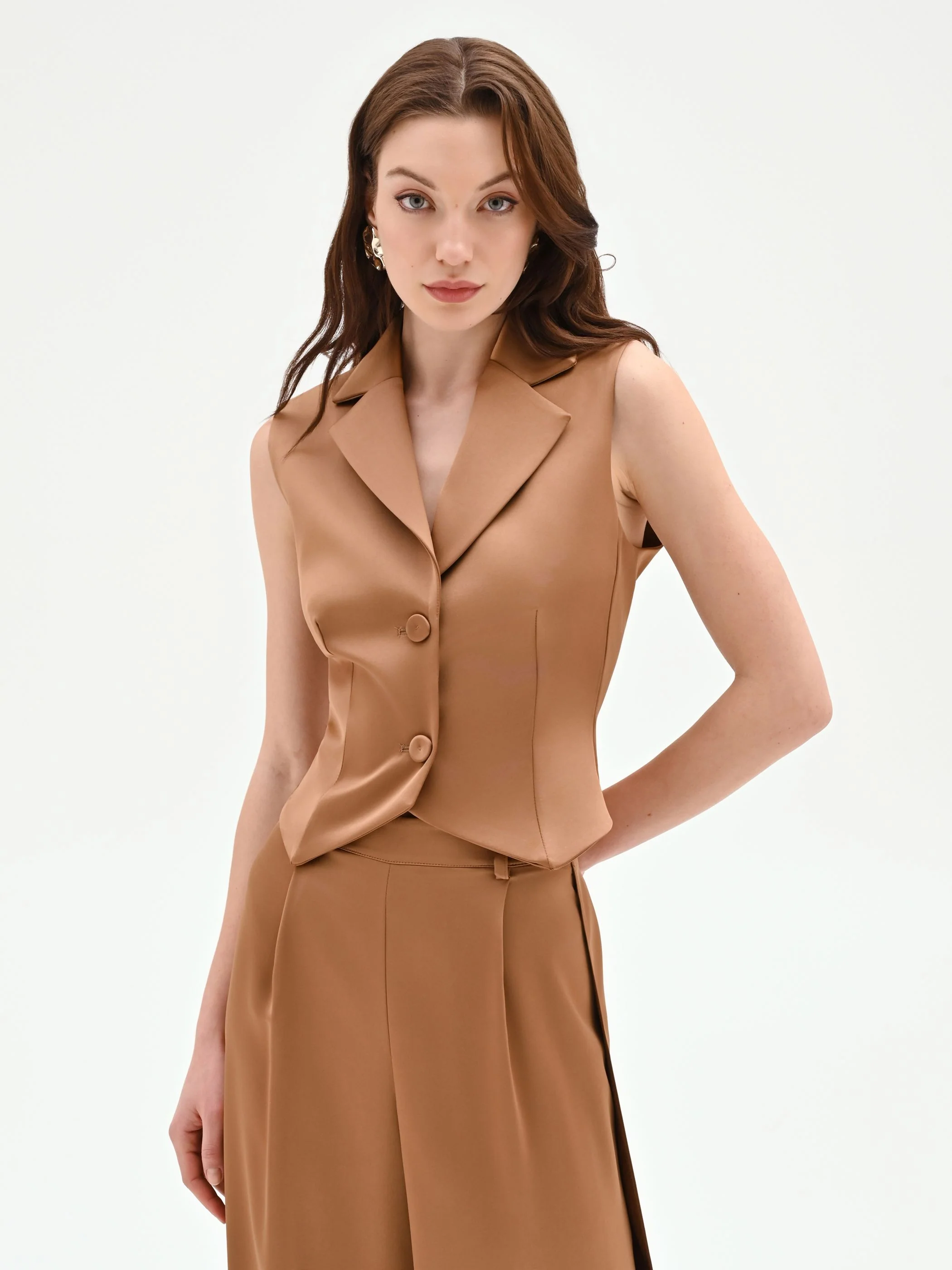 Gilet marrone bronzo con rever a lancia - Image 5