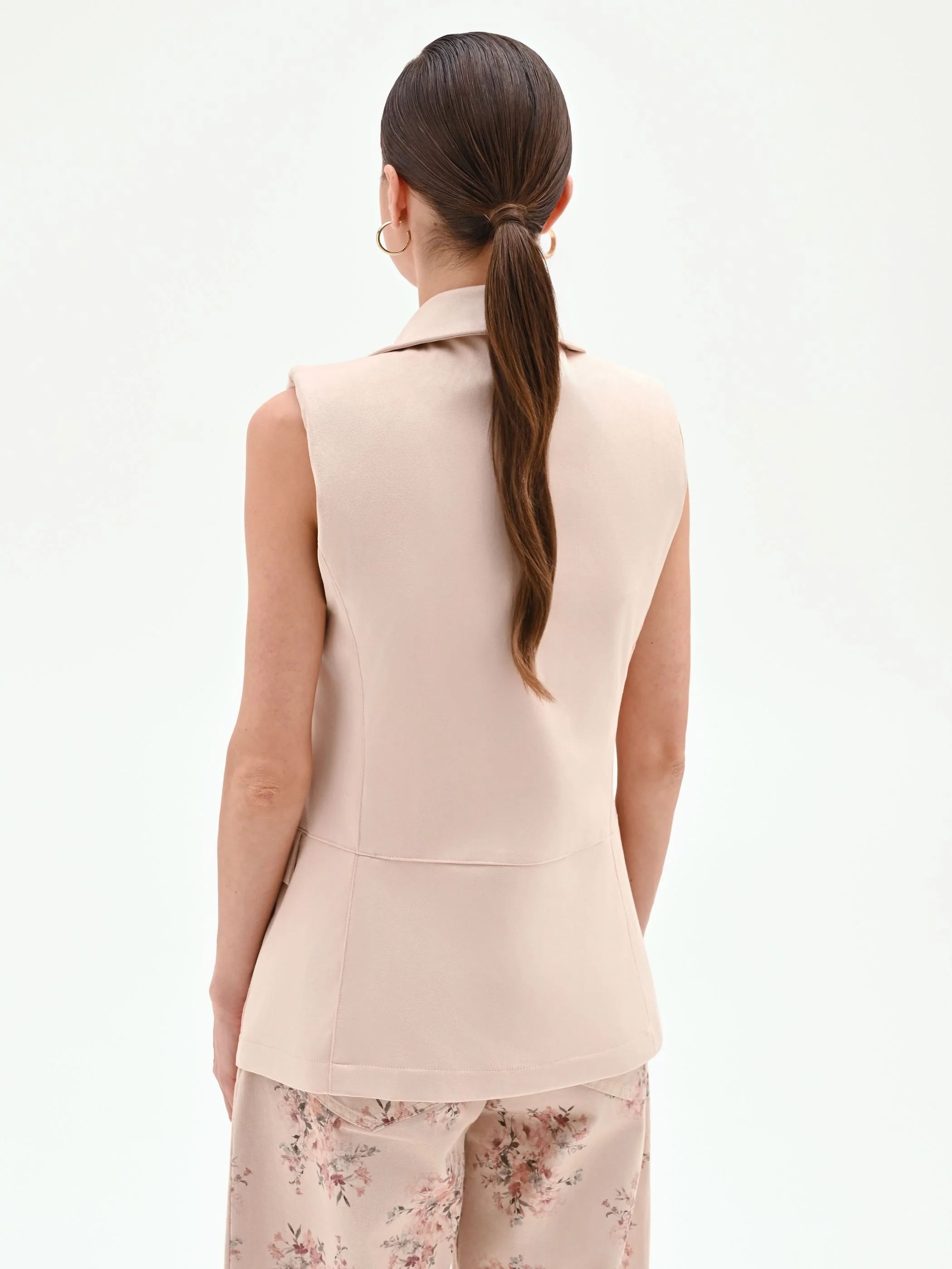 Gilet monopetto rosa cipria effetto scamosciato - Image 3