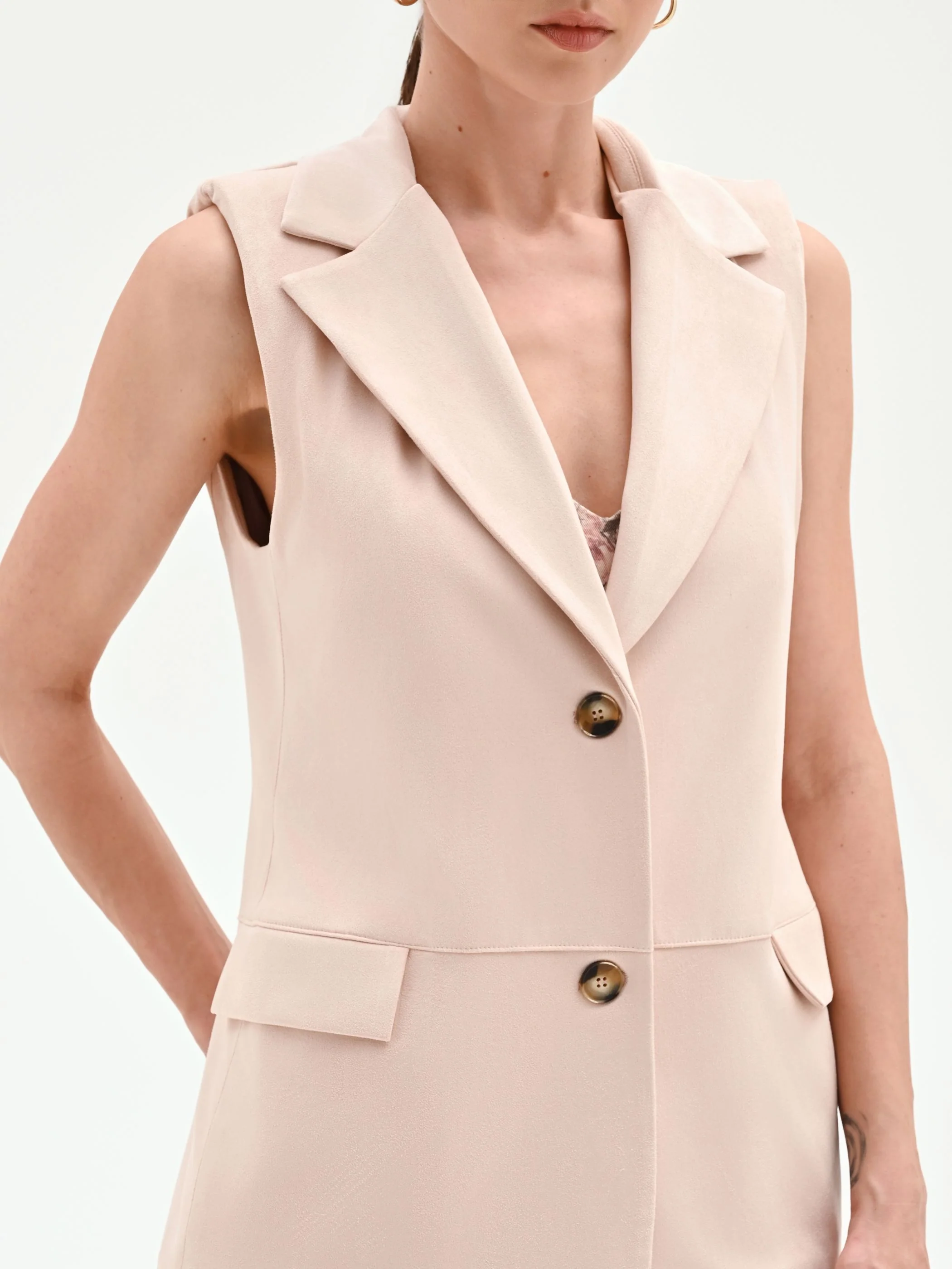 Gilet monopetto rosa cipria effetto scamosciato - Image 4