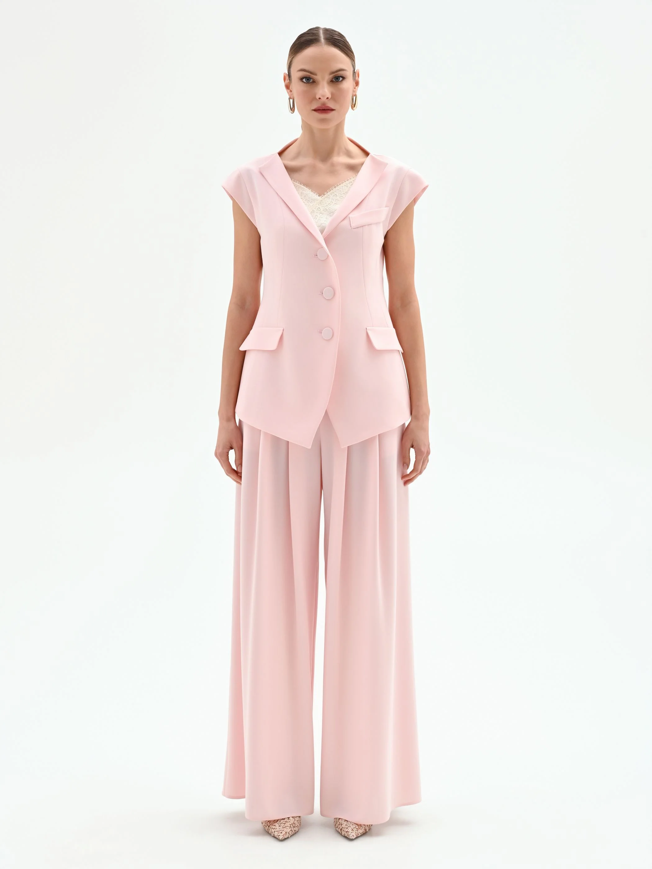 Gilet monopetto rosa pastello